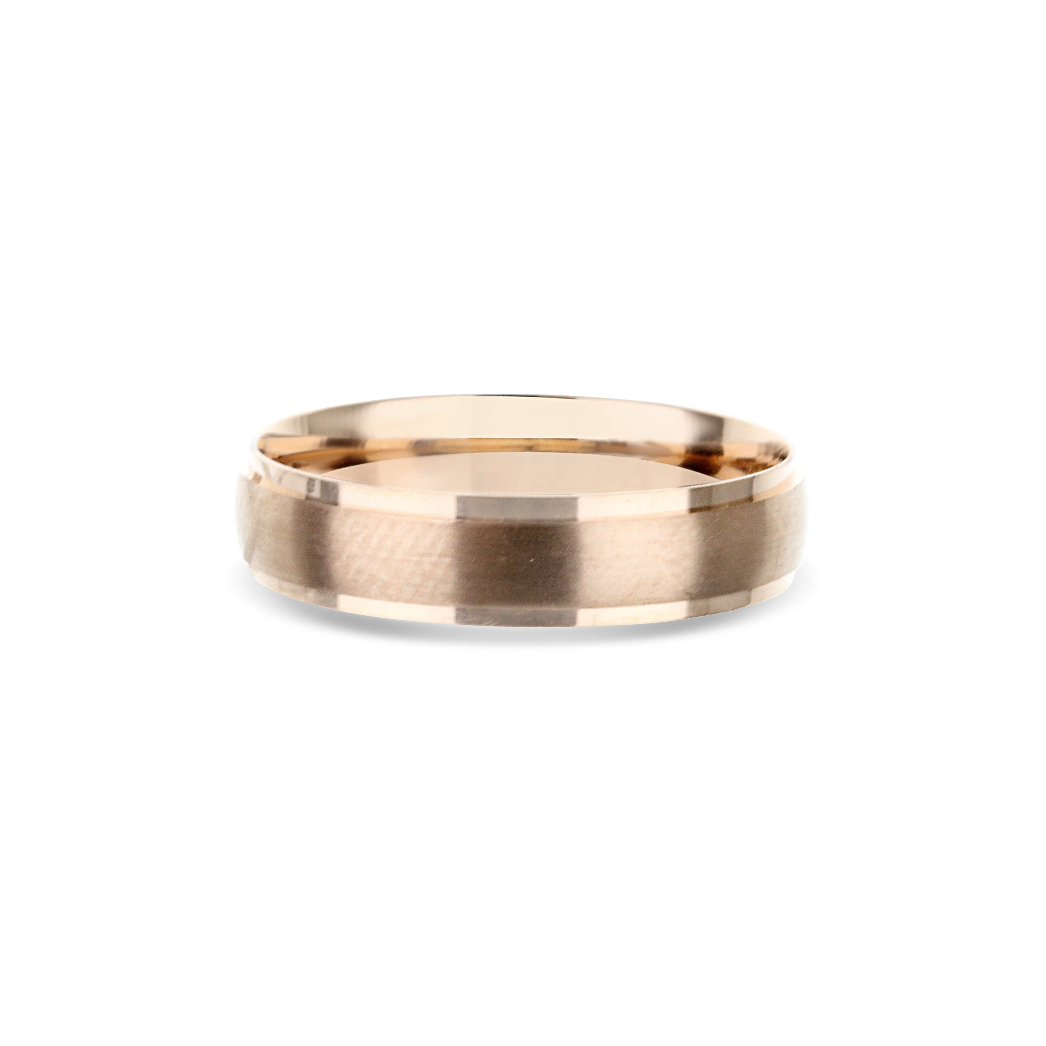 14K Rose Gold Brushed Center Step Edge Wedding Band - Image 2