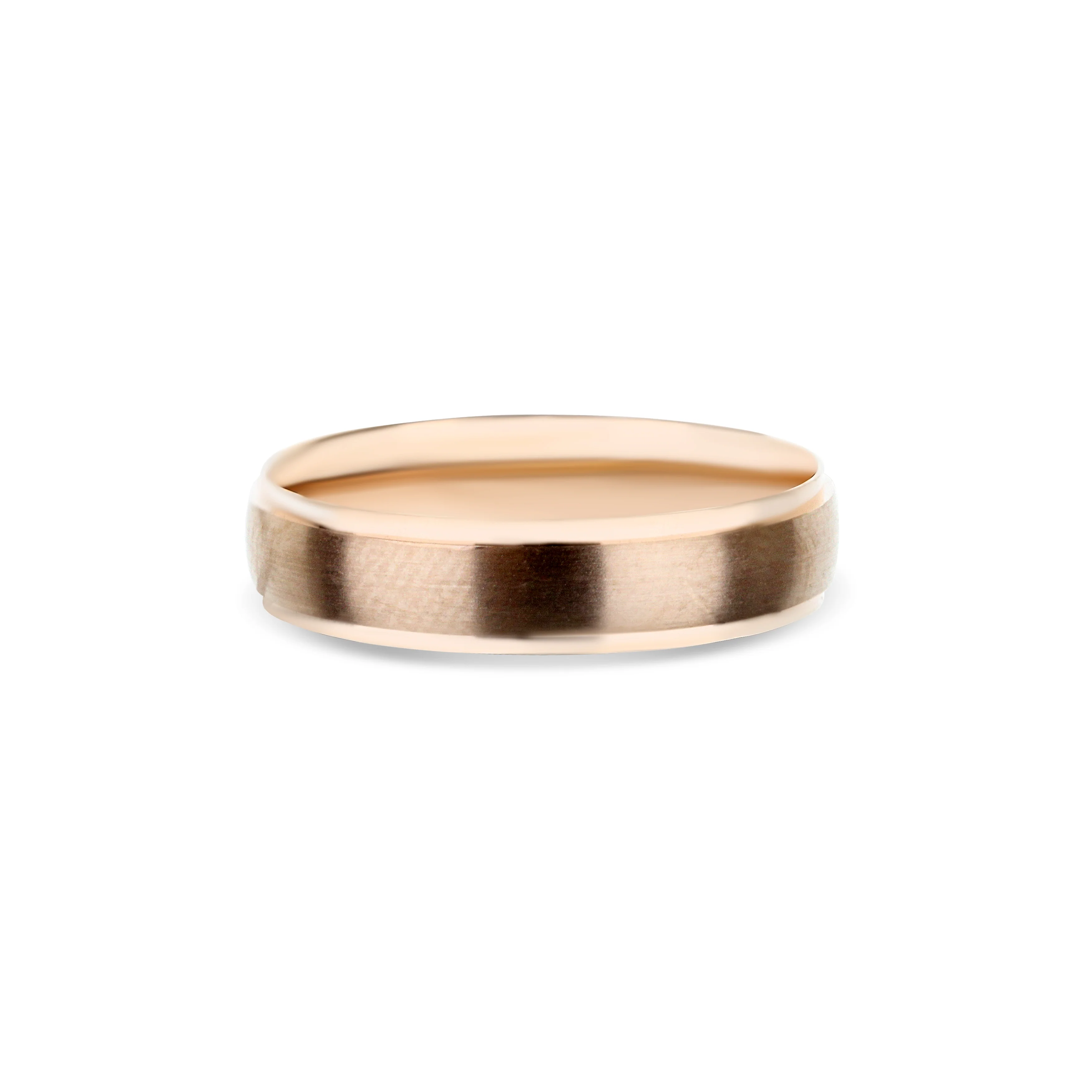 14K Rose Gold Brushed Center Step Edge Wedding Band - Image 3