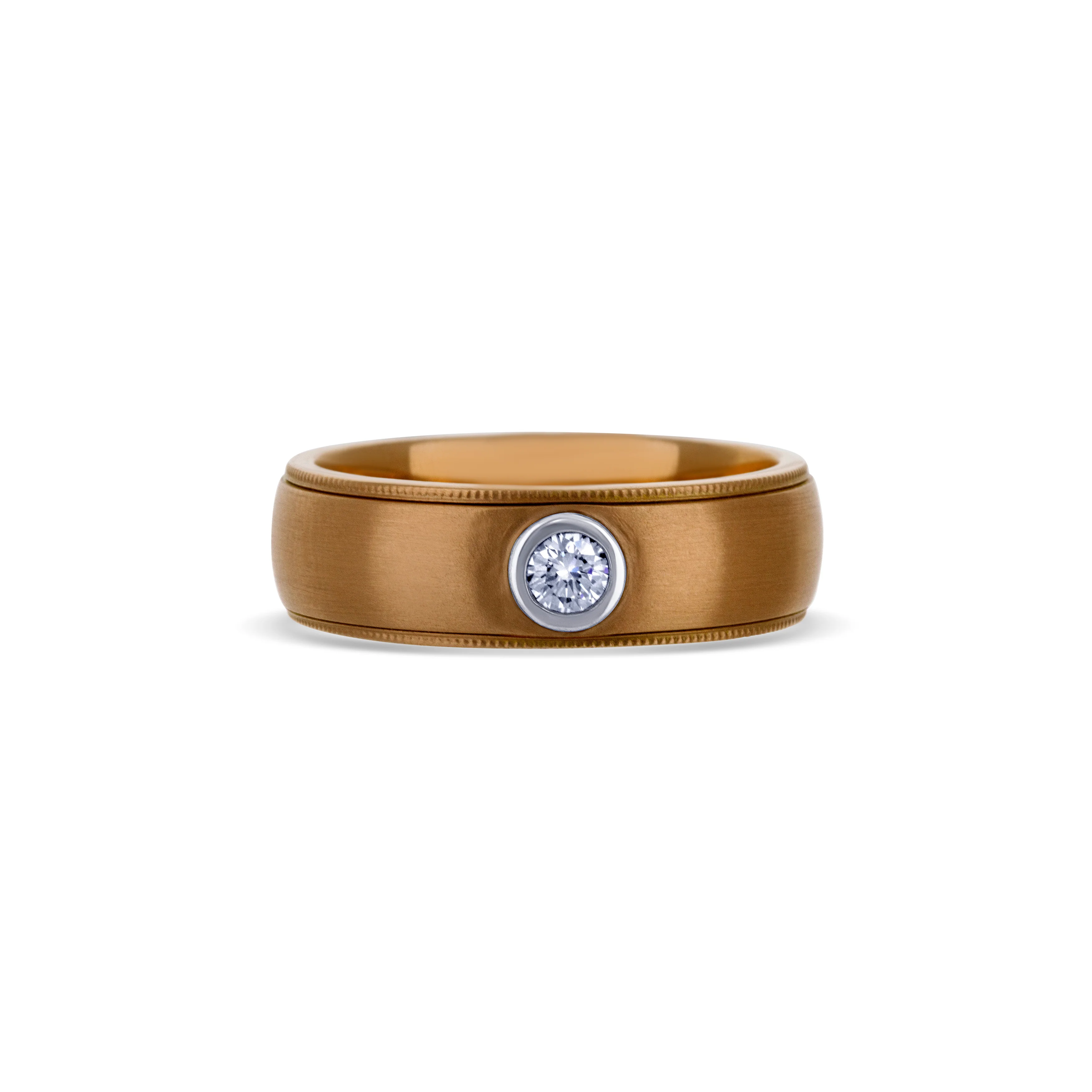 14K Rose Gold With Bezel Set Diamonds Men's Wedding Band - Image 3