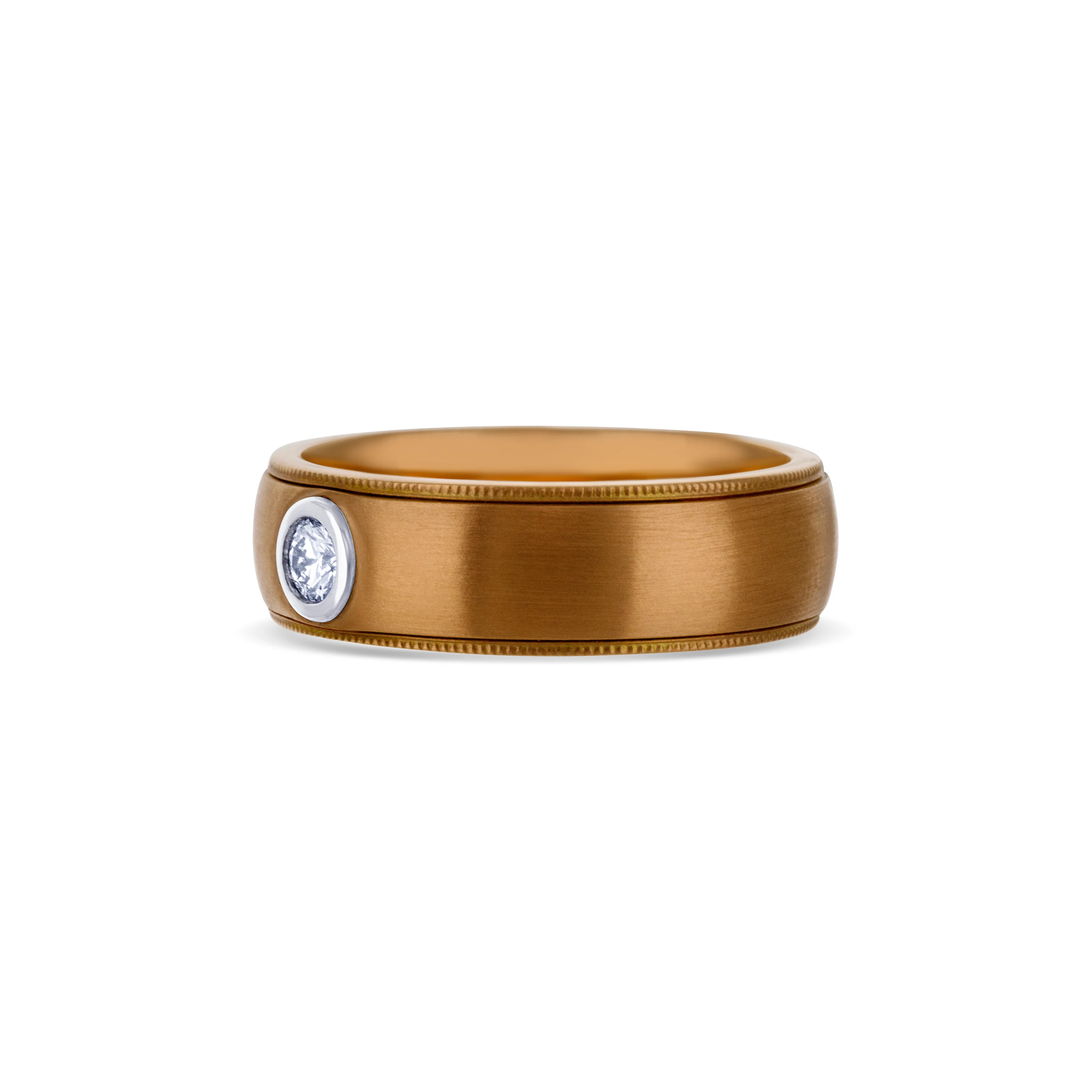 14K Rose Gold With Bezel Set Diamonds Men's Wedding Band - Image 4