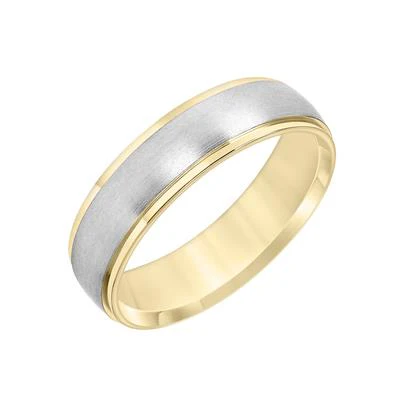 14K White Gold and 14K Yellow Gold Center Brushed Finish Flat Edge Wedding Band 6mm - Image 3
