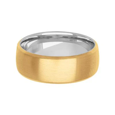 14K White Gold and 14K Yellow Gold Satin Finish Rolled Edge Wedding Band 7mm - Image 2