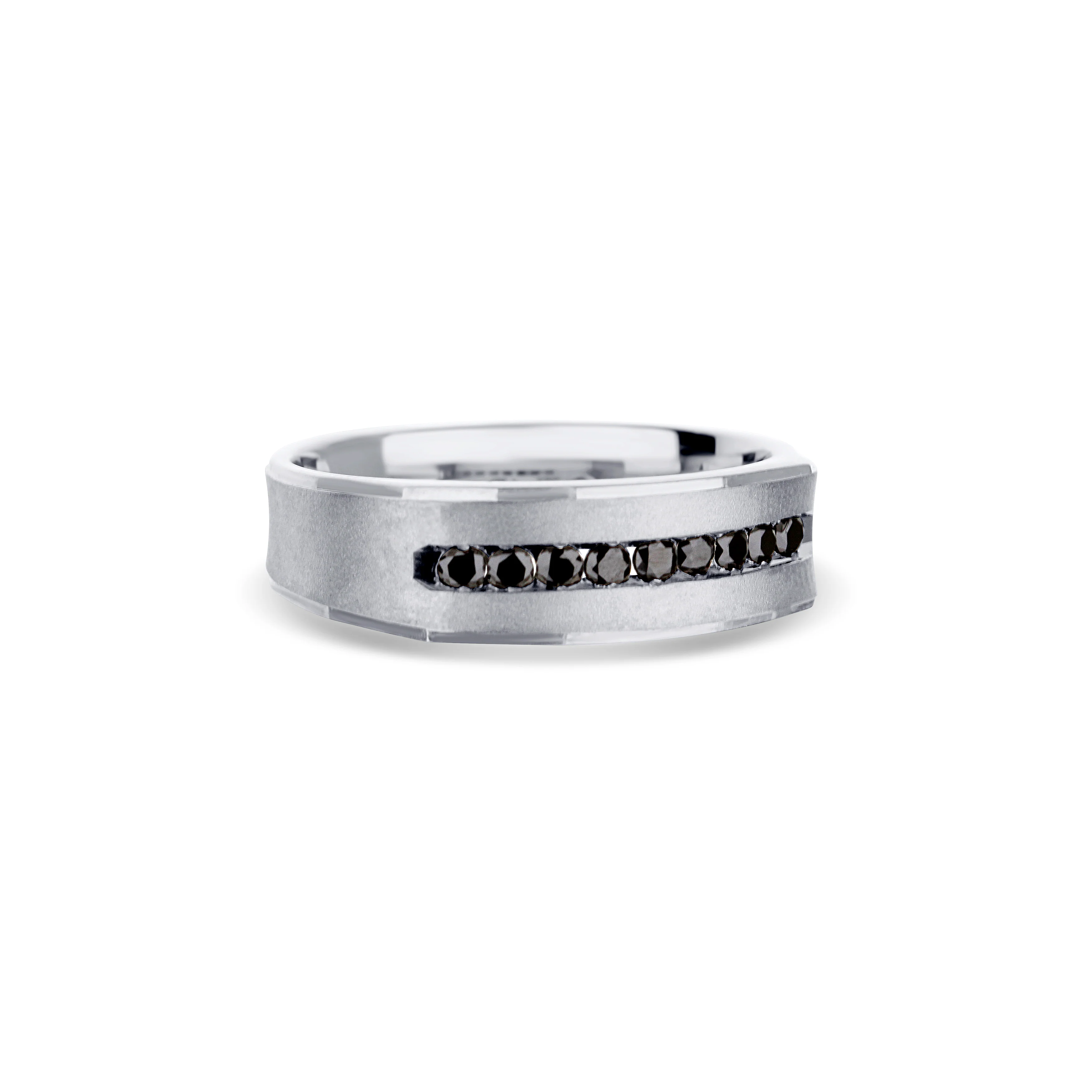 14K White Gold Brushed Center Wedding Band - Image 2