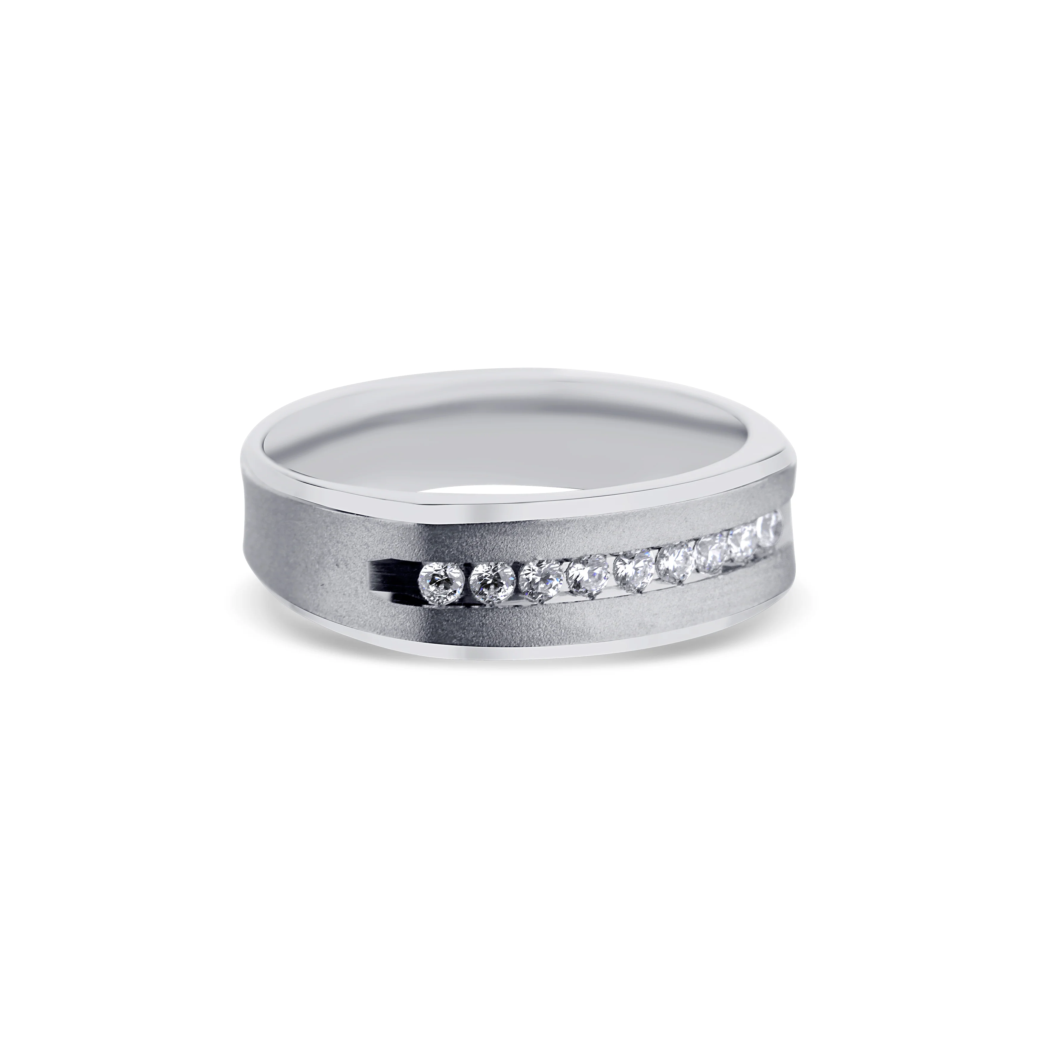 14K White Gold Brushed Center Wedding Band - Image 2