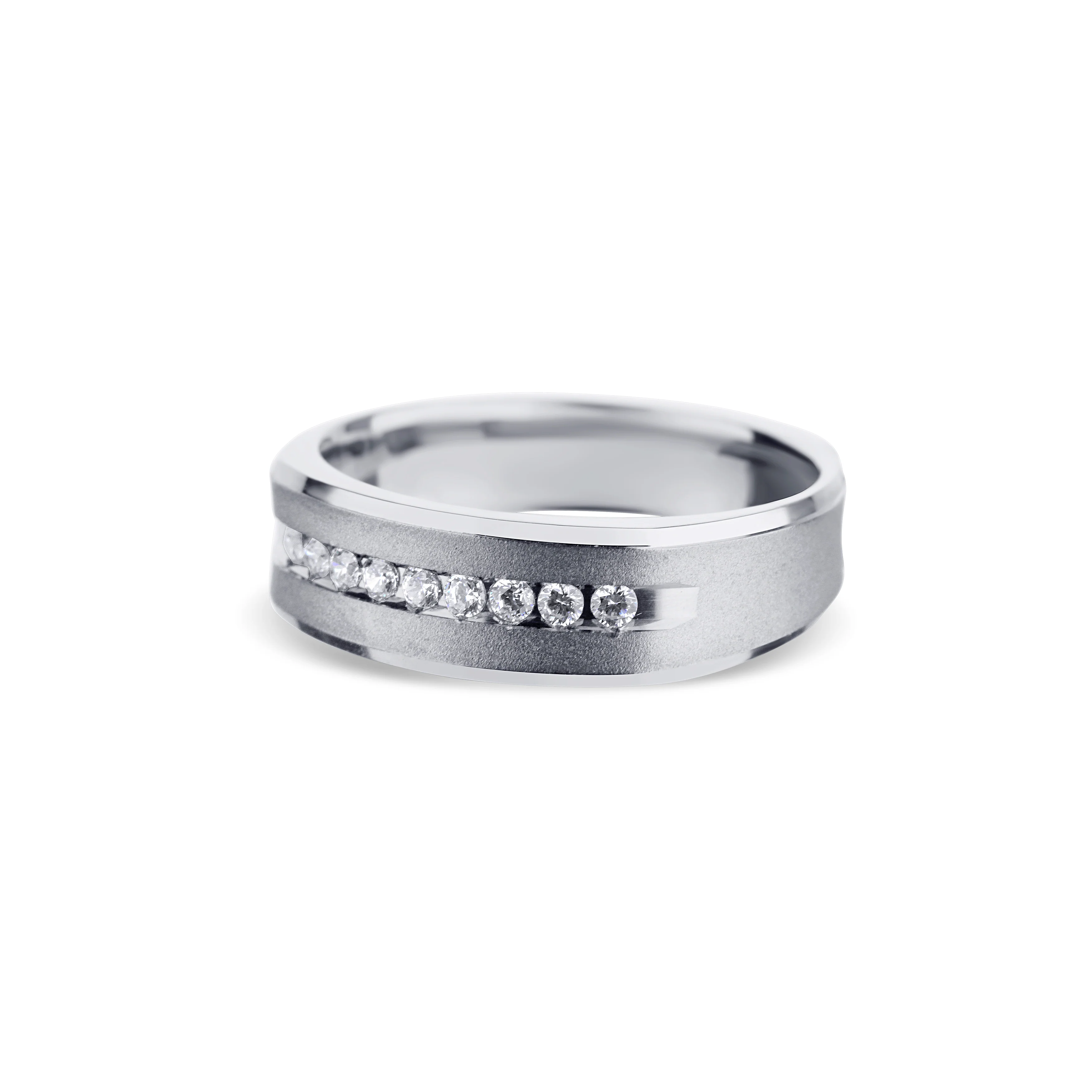 14K White Gold Brushed Center Wedding Band - Image 4