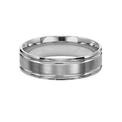 14K White Gold Brushed Center Wedding Band 6mm - Image 2