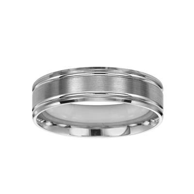 14K White Gold Brushed Center Wedding Band 6mm - Image 3