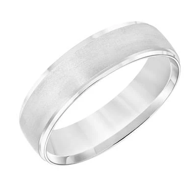 14K White Gold Center Brushed Finish Flat Edge Wedding Band 5mm