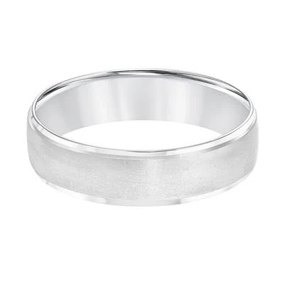 14K White Gold Center Brushed Finish Flat Edge Wedding Band 5mm - Image 2