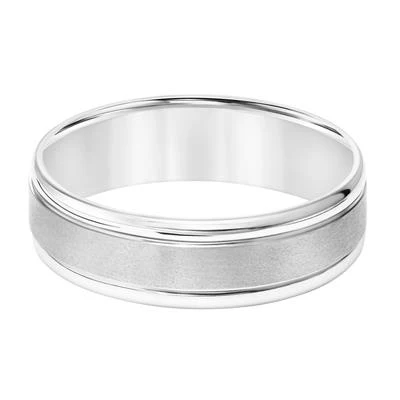 14K White Gold Center Brushed Finish Round Edge Wedding Band 6mm - Image 2