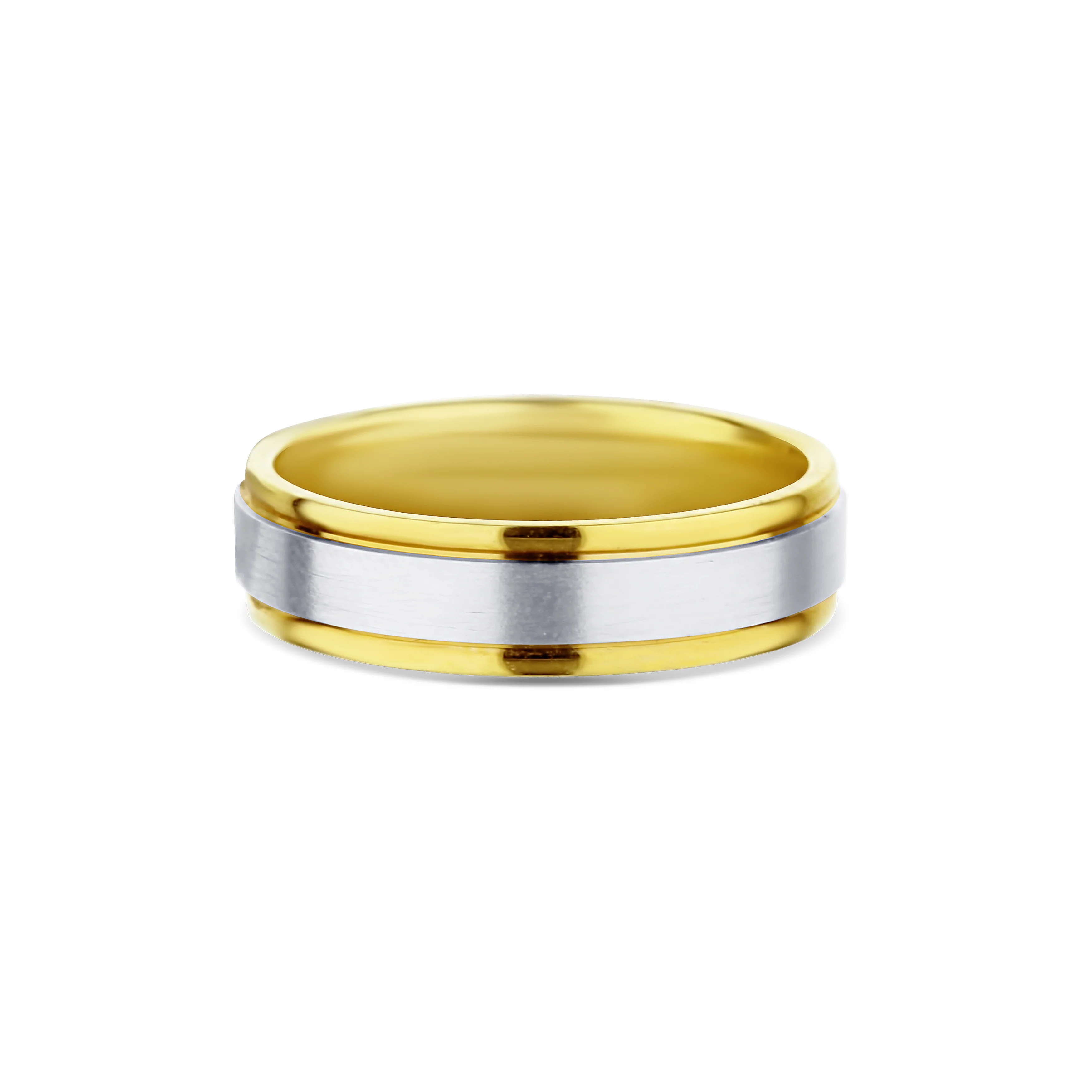 14K White Gold Center Brushed Finish Round Edge Wedding Band 6mm - Image 3