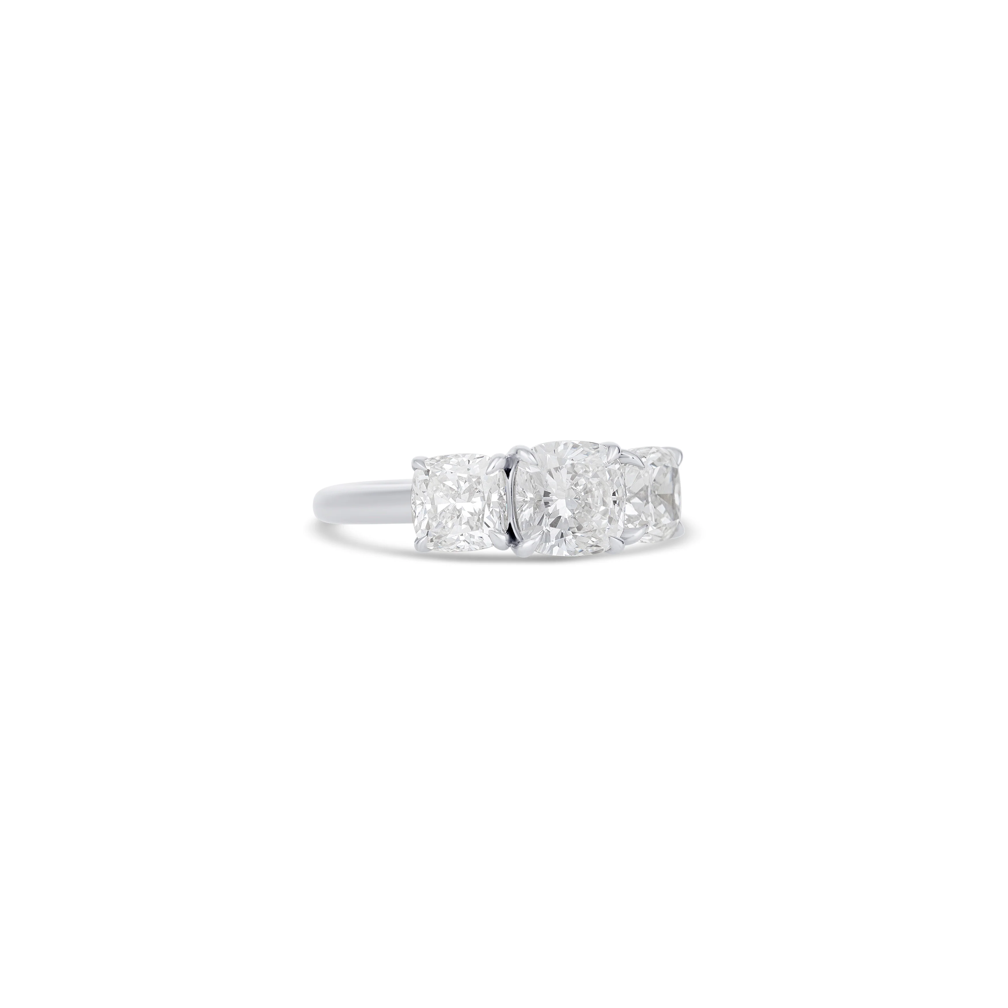 14K White Gold Cushion Diamond Three Stone Engagement Ring - Image 3