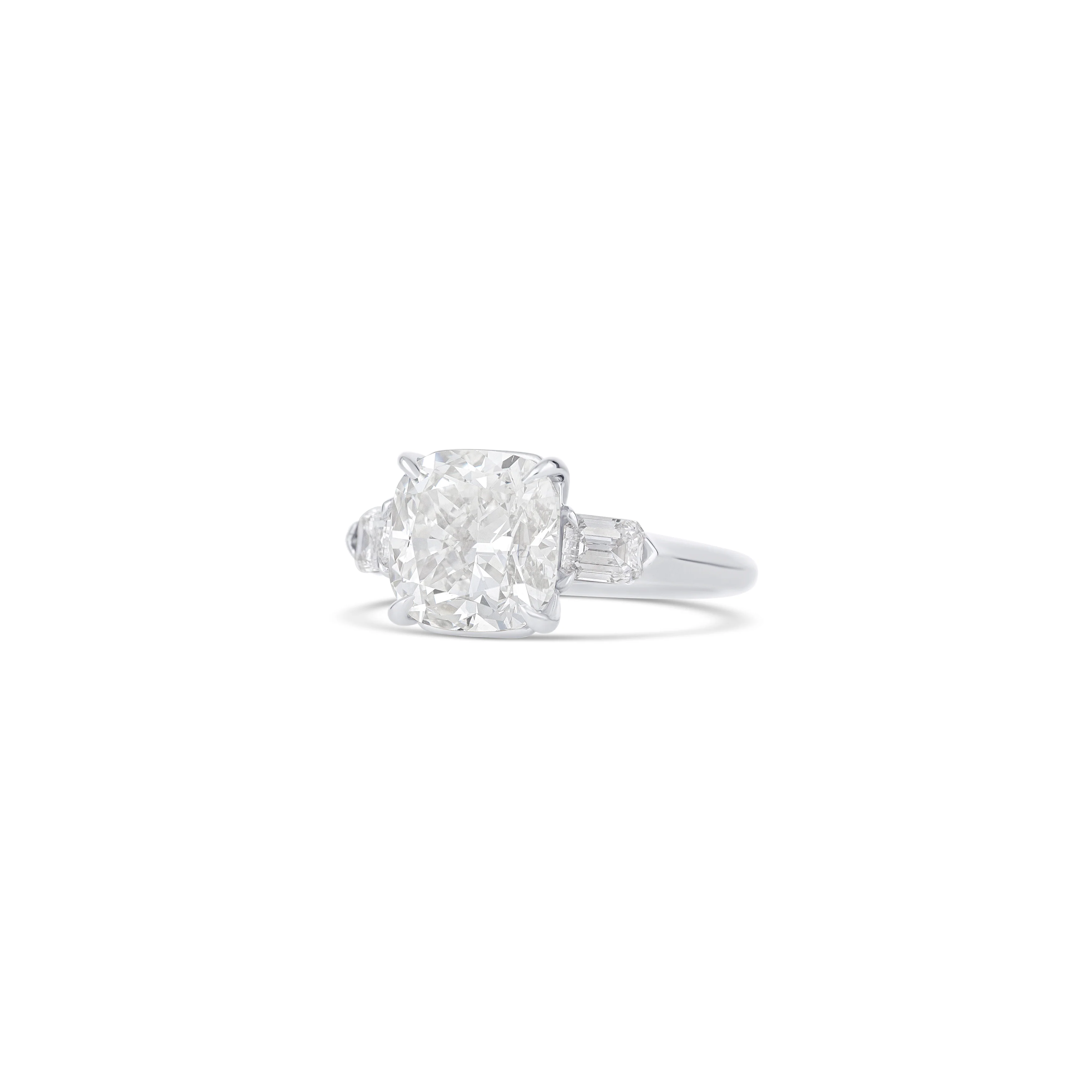 14K White Gold Cushion Diamond Three Stone Engagement Ring - Image 2