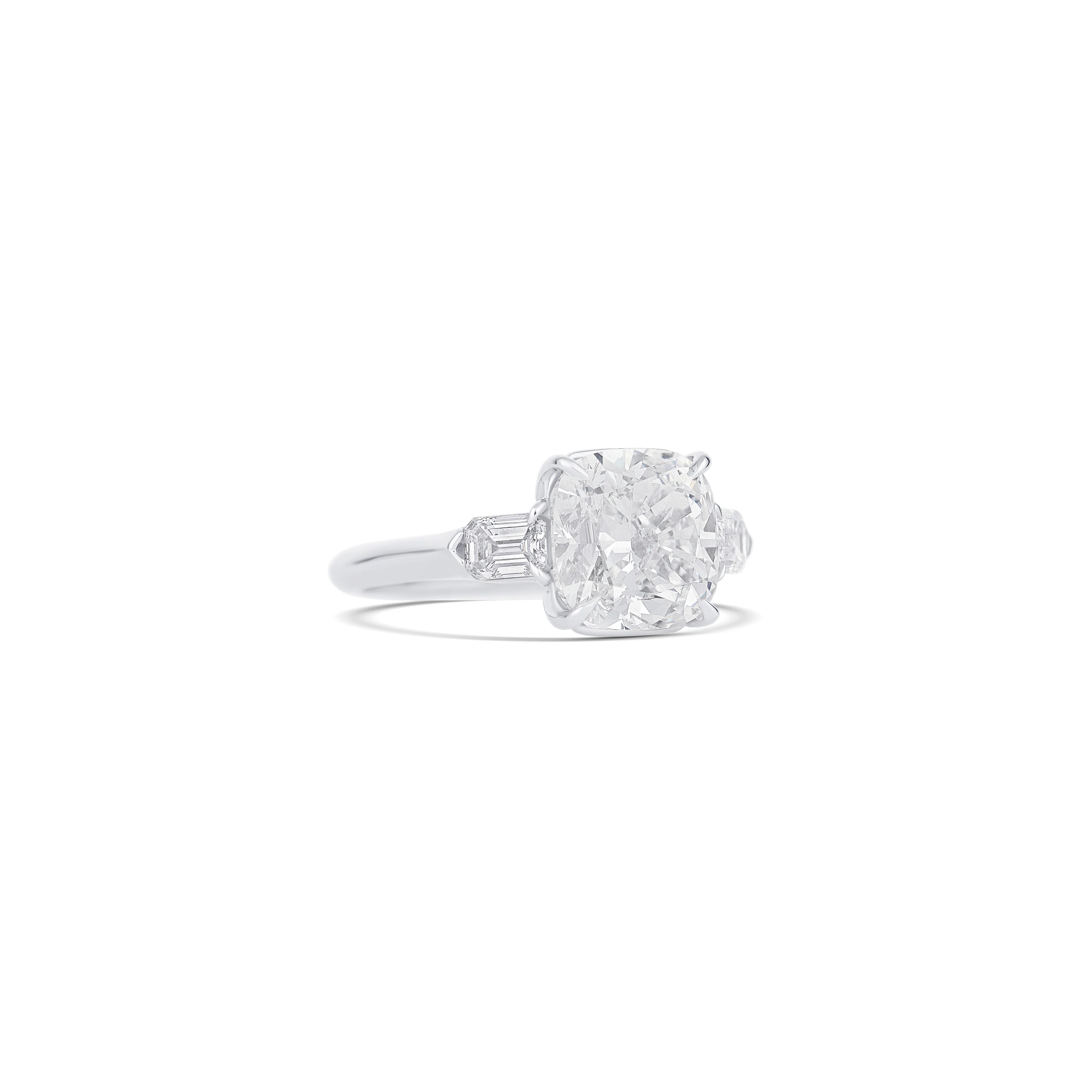 14K White Gold Cushion Diamond Three Stone Engagement Ring - Image 3