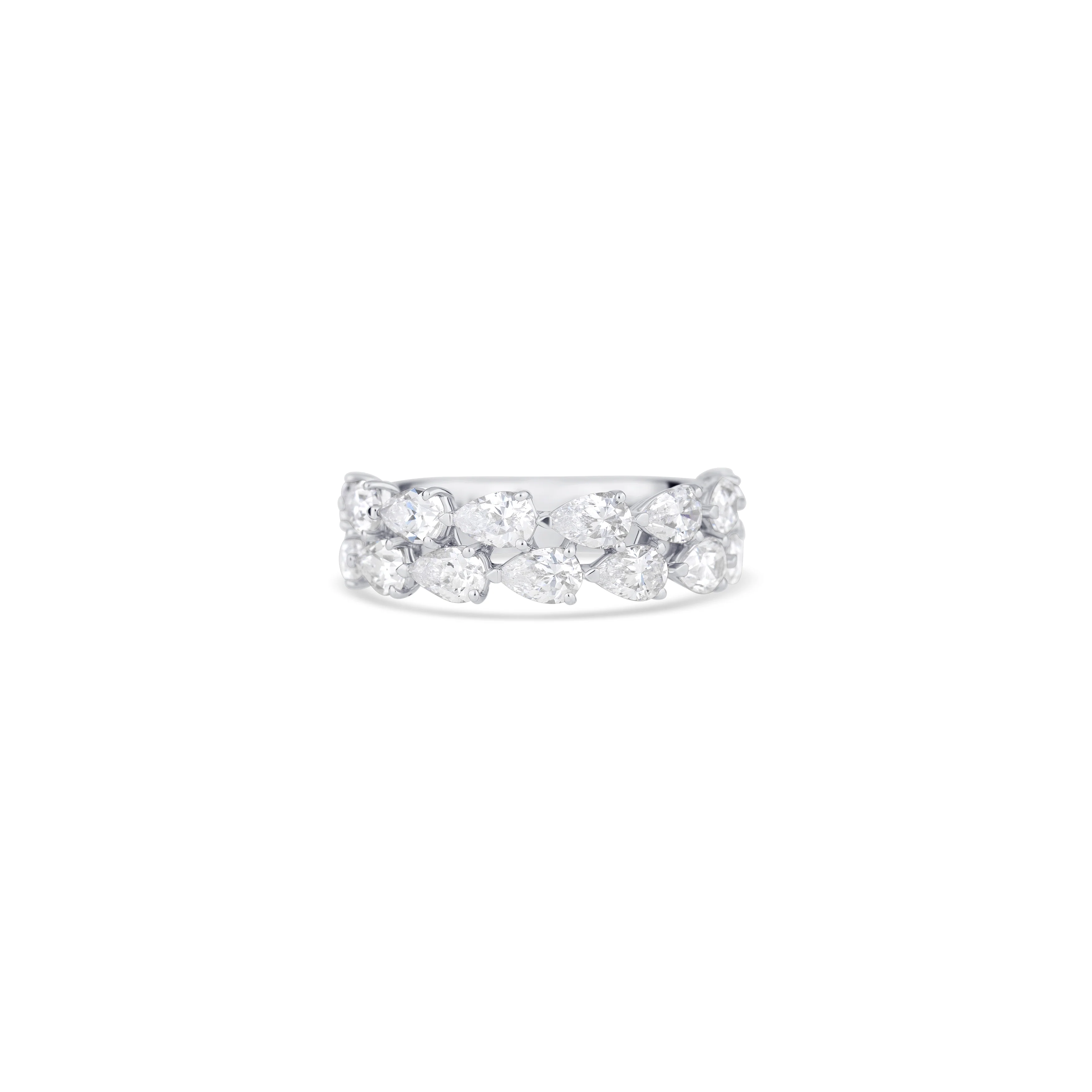 14K White Gold Double Row Pear Diamond Band