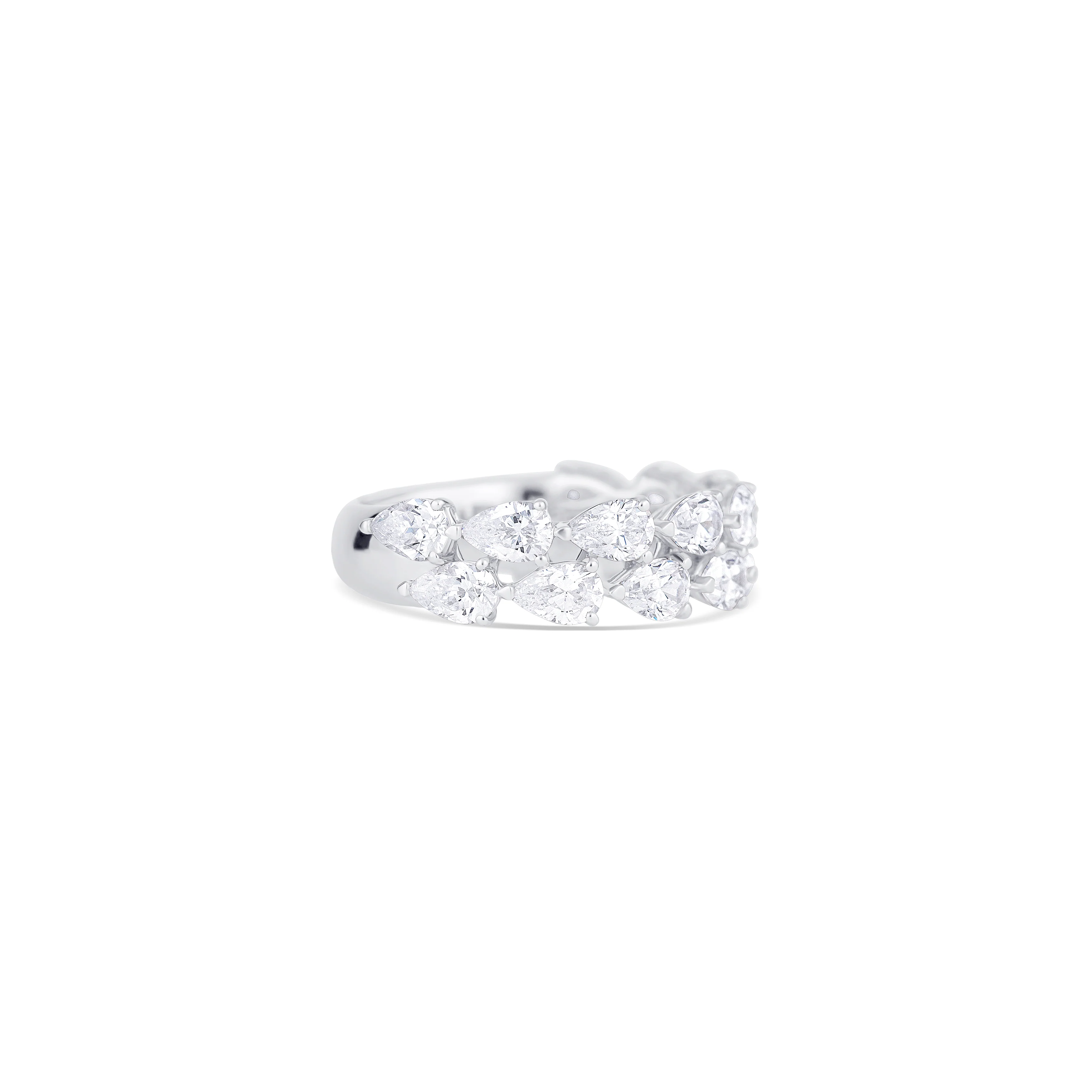 14K White Gold Double Row Pear Diamond Band - Image 3