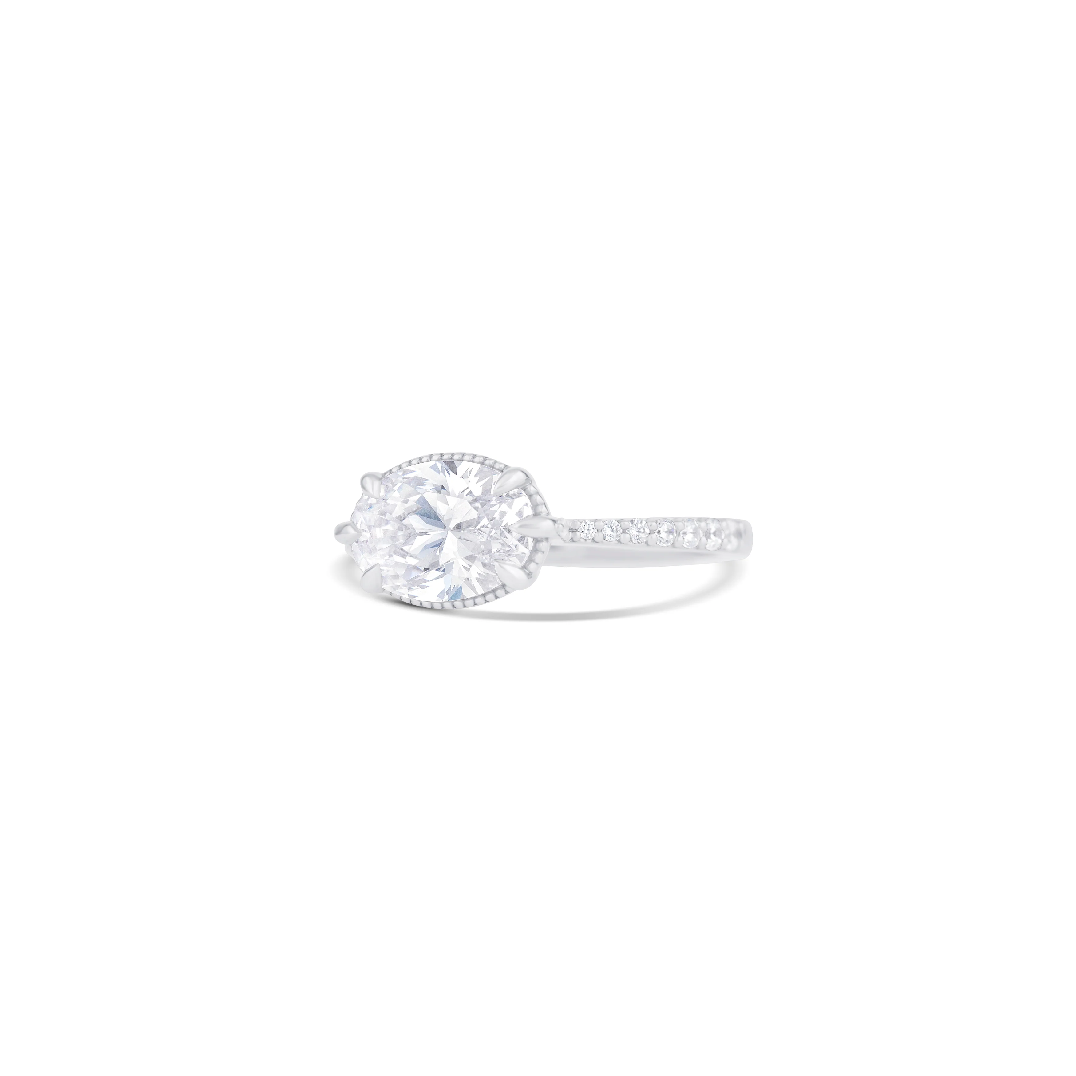14K White Gold East-West Round Diamond Pavé Side Engagement Ring - Image 2
