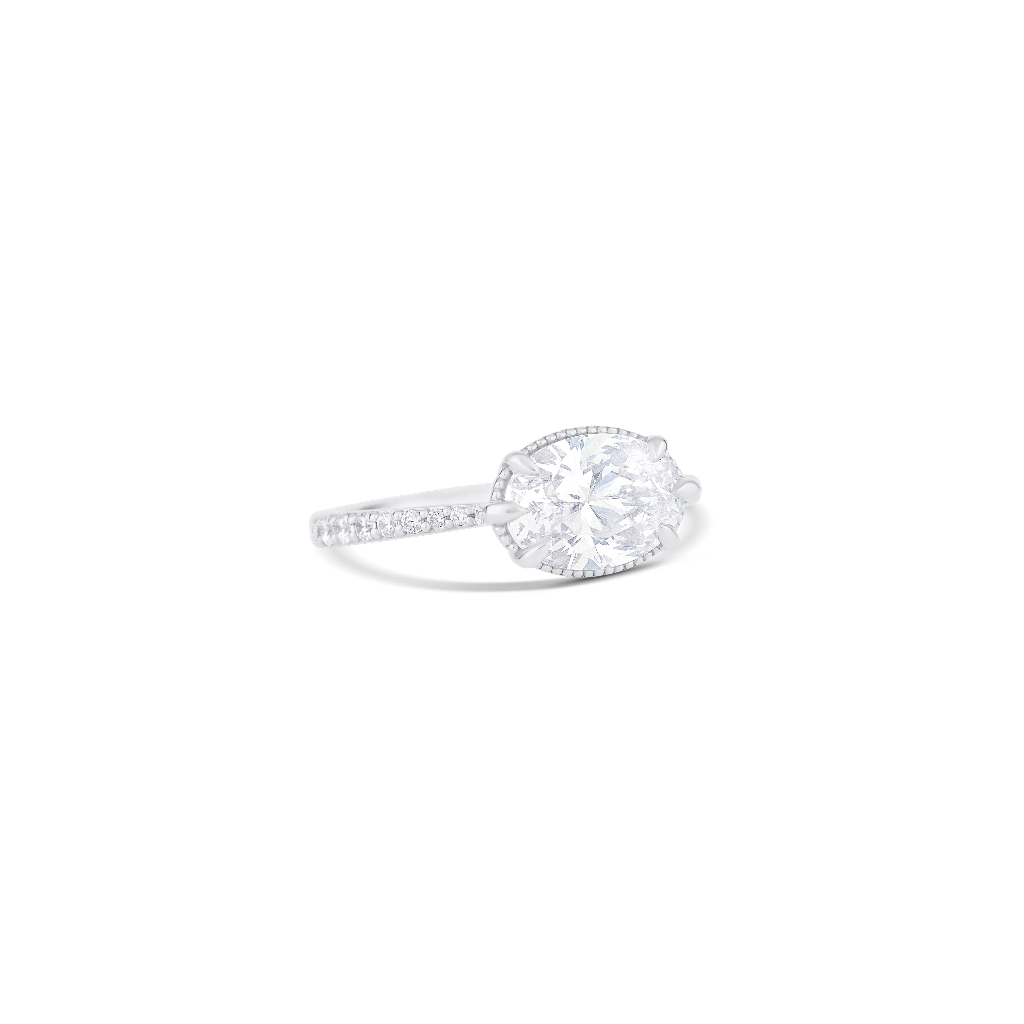 14K White Gold East-West Round Diamond Pavé Side Engagement Ring - Image 3