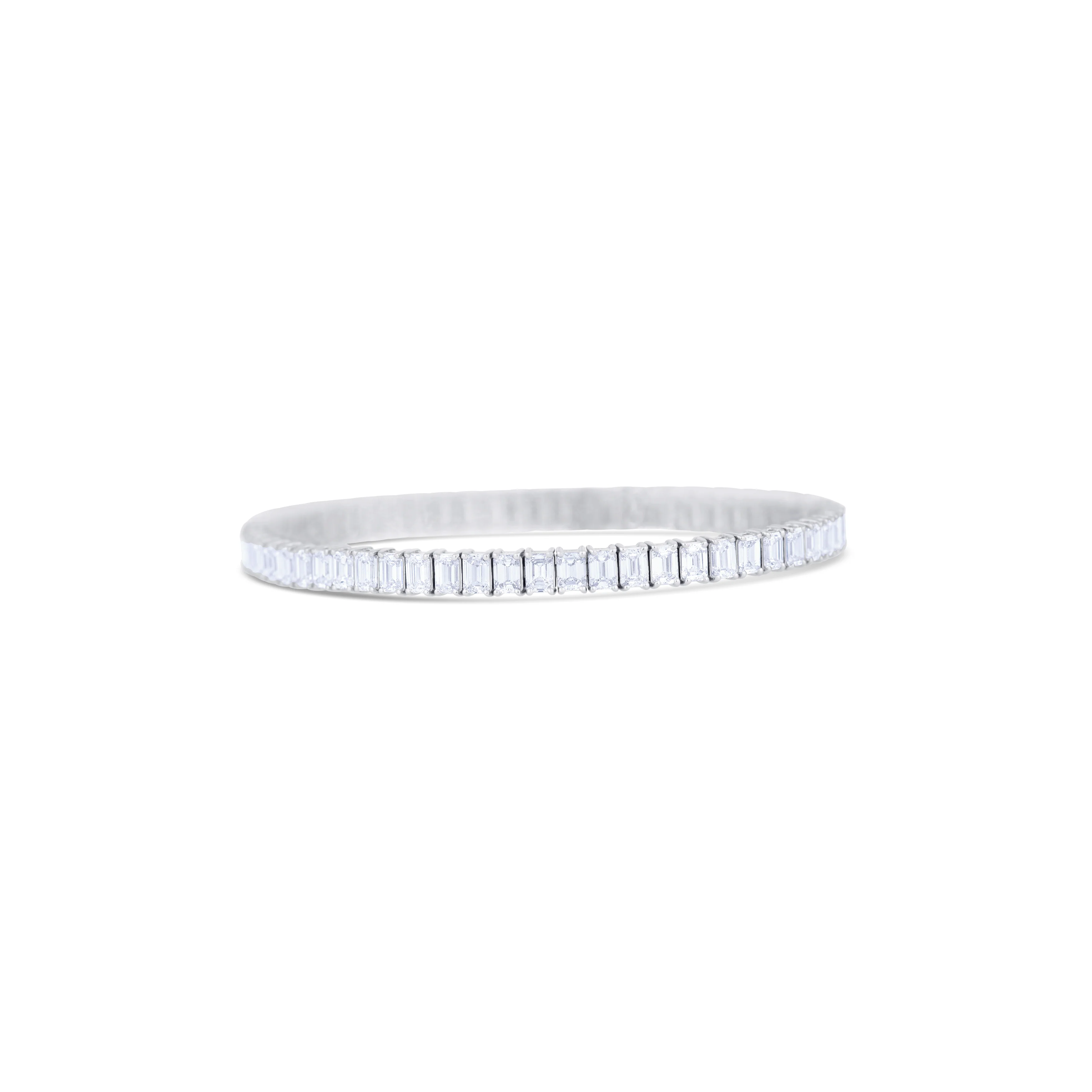 14K White Gold Emerald and Emerald Cut Diamond Tennis Bracelet - Image 2
