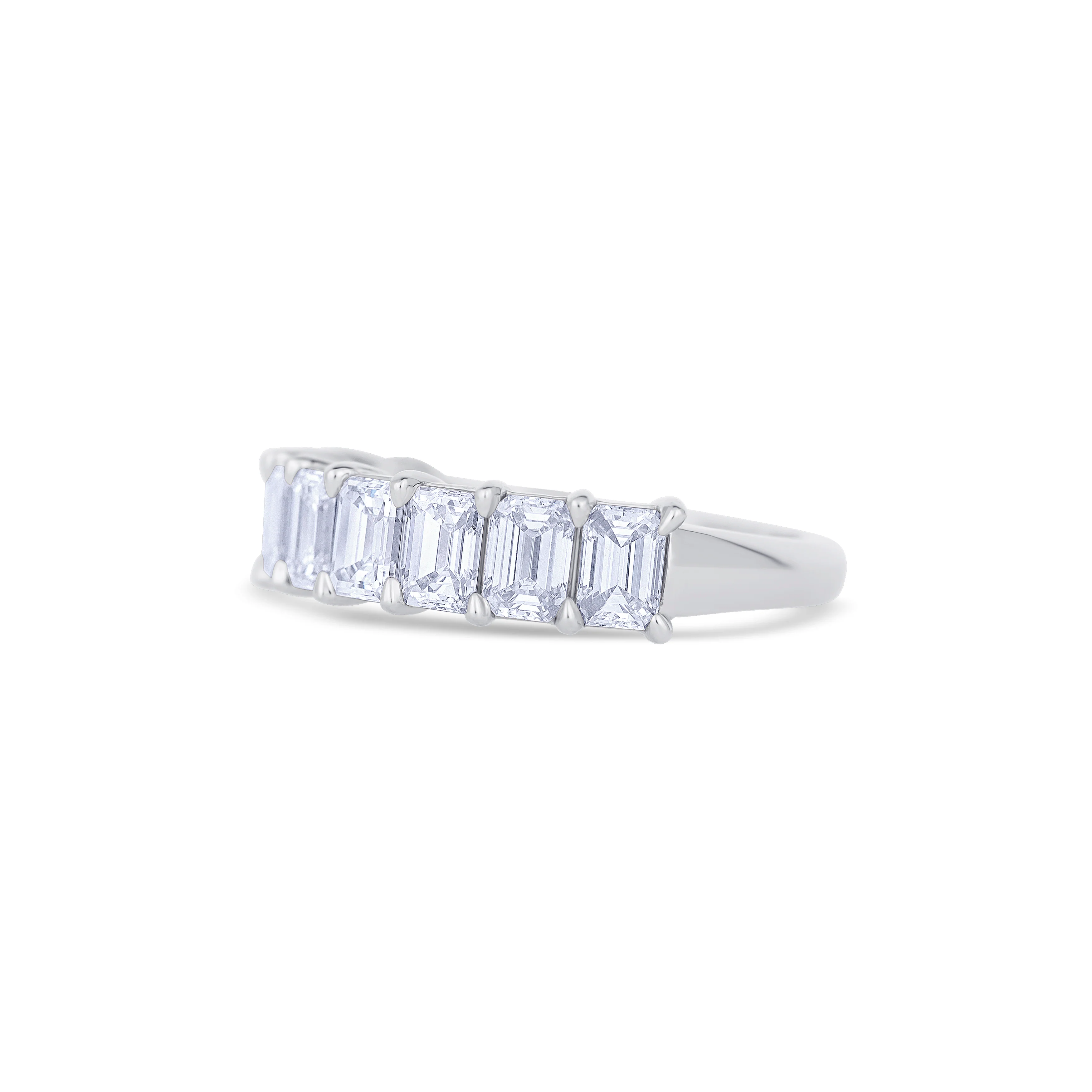 14K White Gold Emerald Cut Diamond Halfway Wedding Band - Image 2
