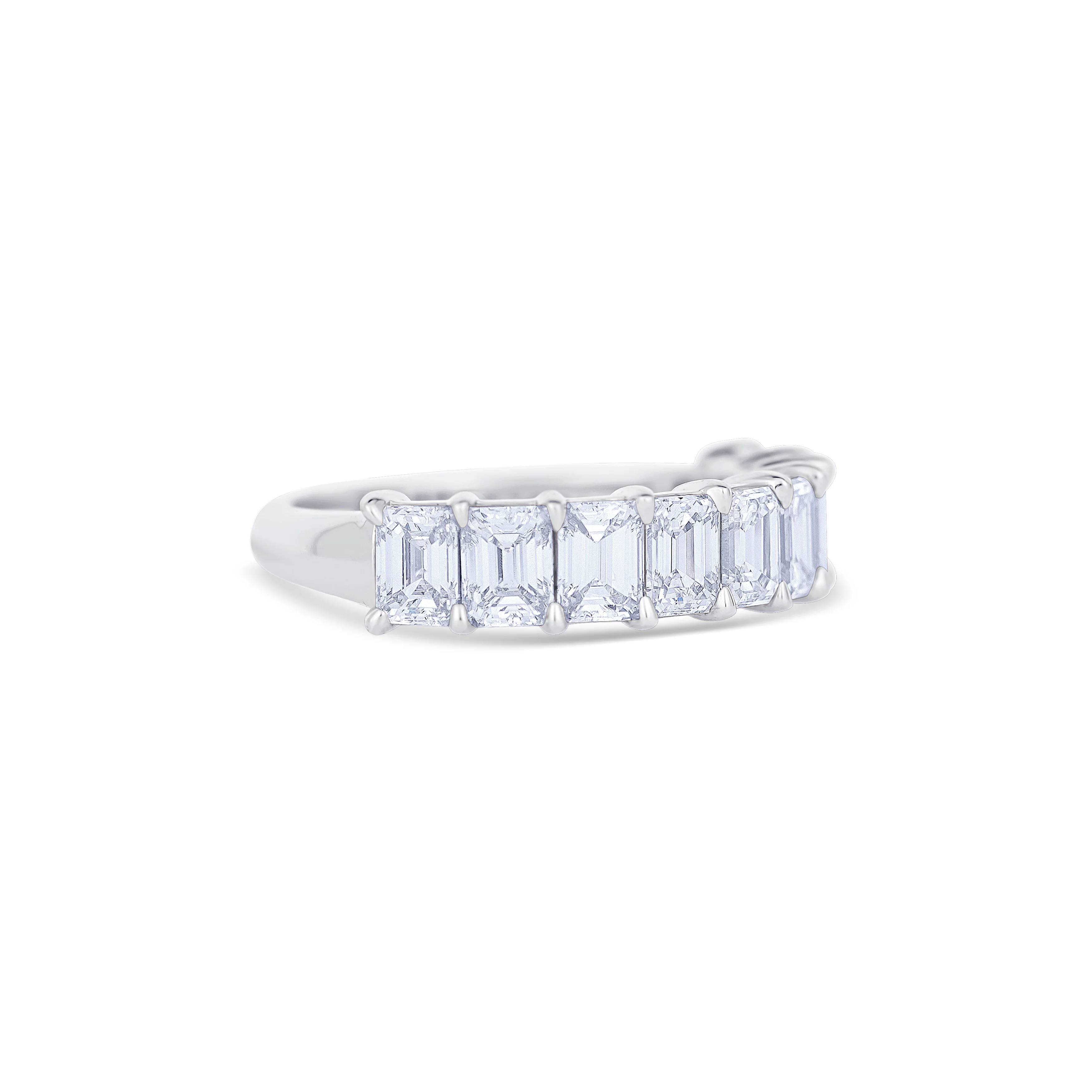 14K White Gold Emerald Cut Diamond Halfway Wedding Band - Image 3