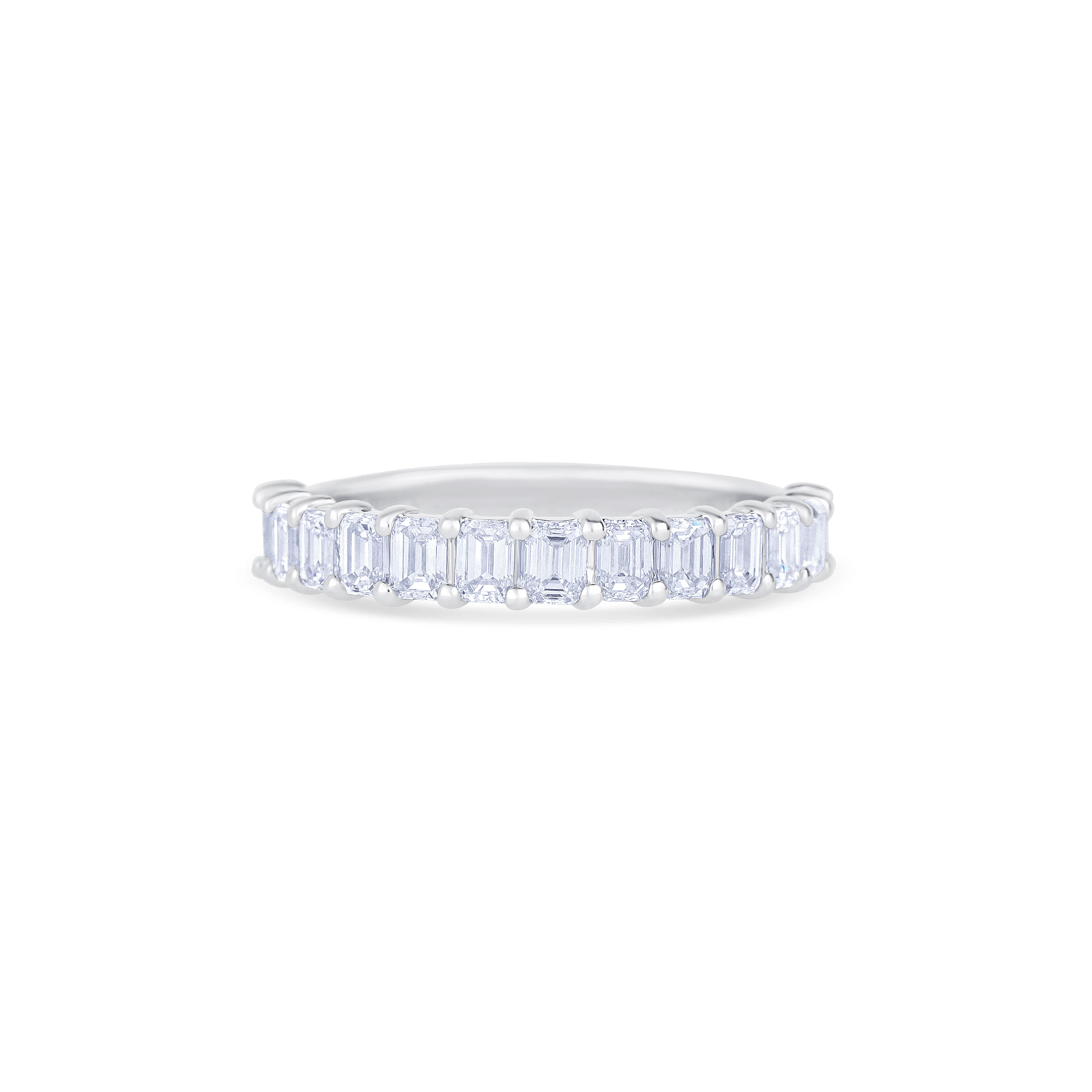 14K White Gold Emerald Cut Diamond Halfway Wedding Band