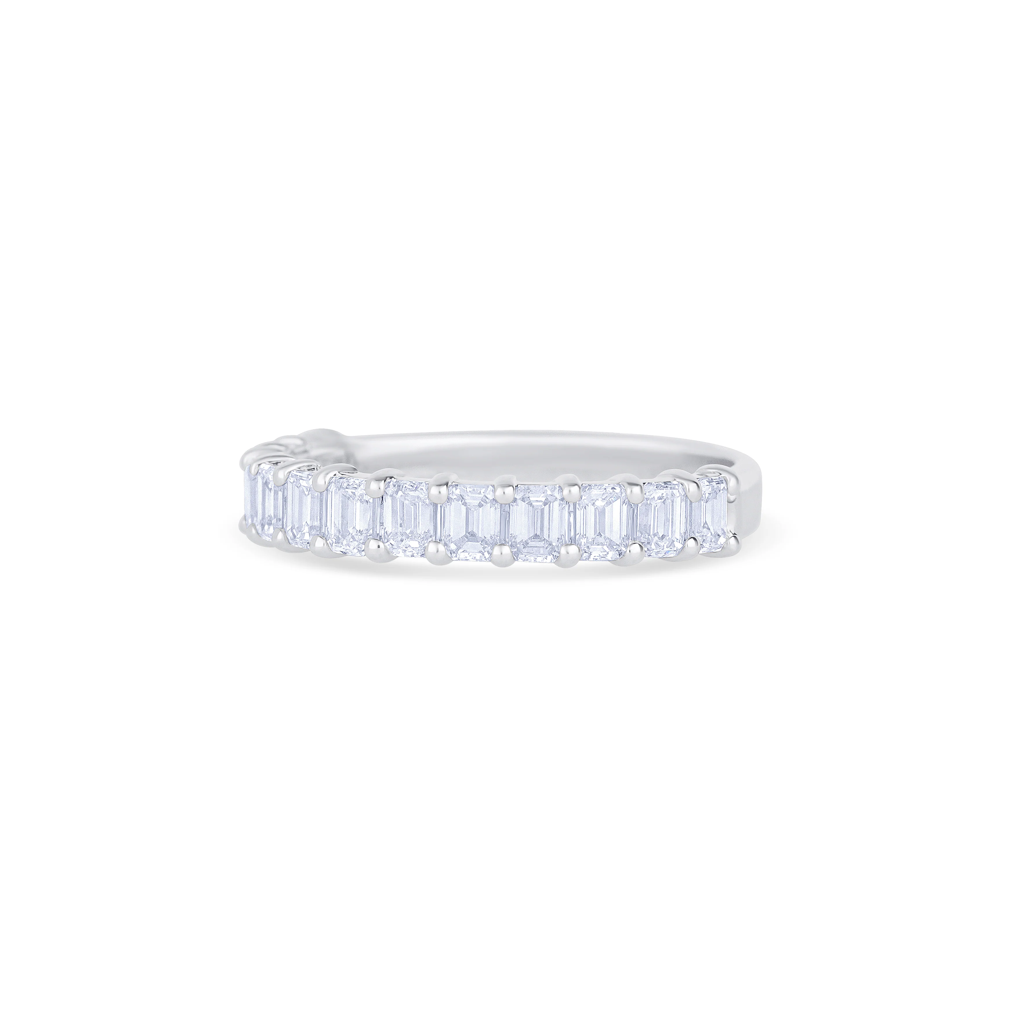 14K White Gold Emerald Cut Diamond Halfway Wedding Band - Image 2