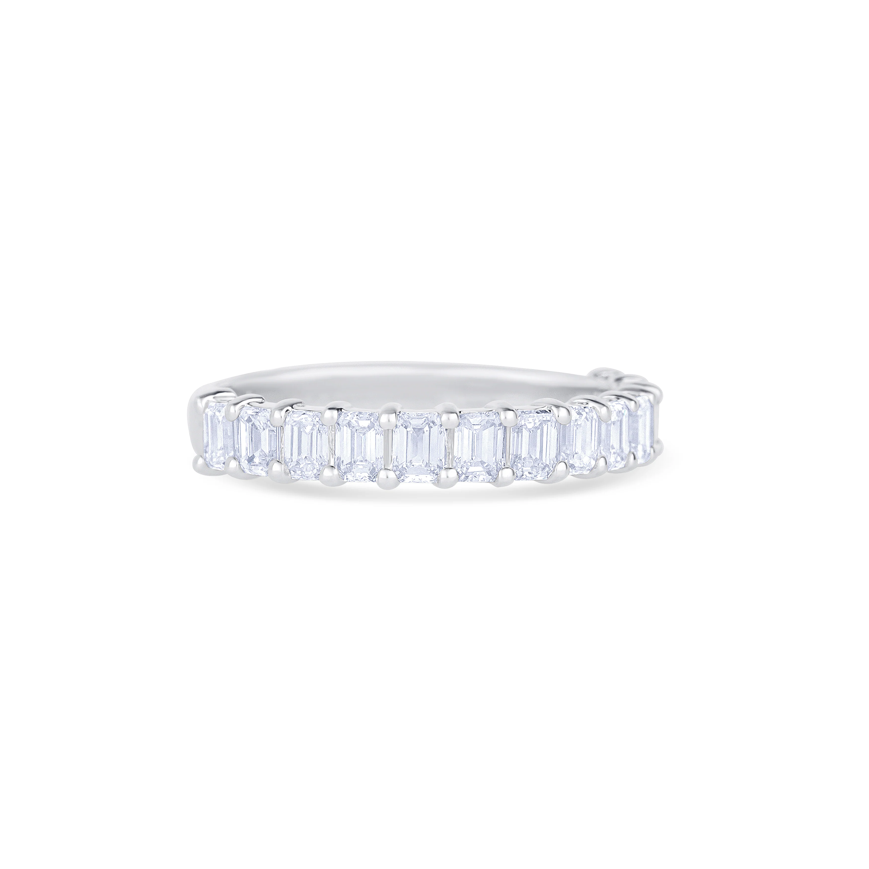 14K White Gold Emerald Cut Diamond Halfway Wedding Band - Image 3