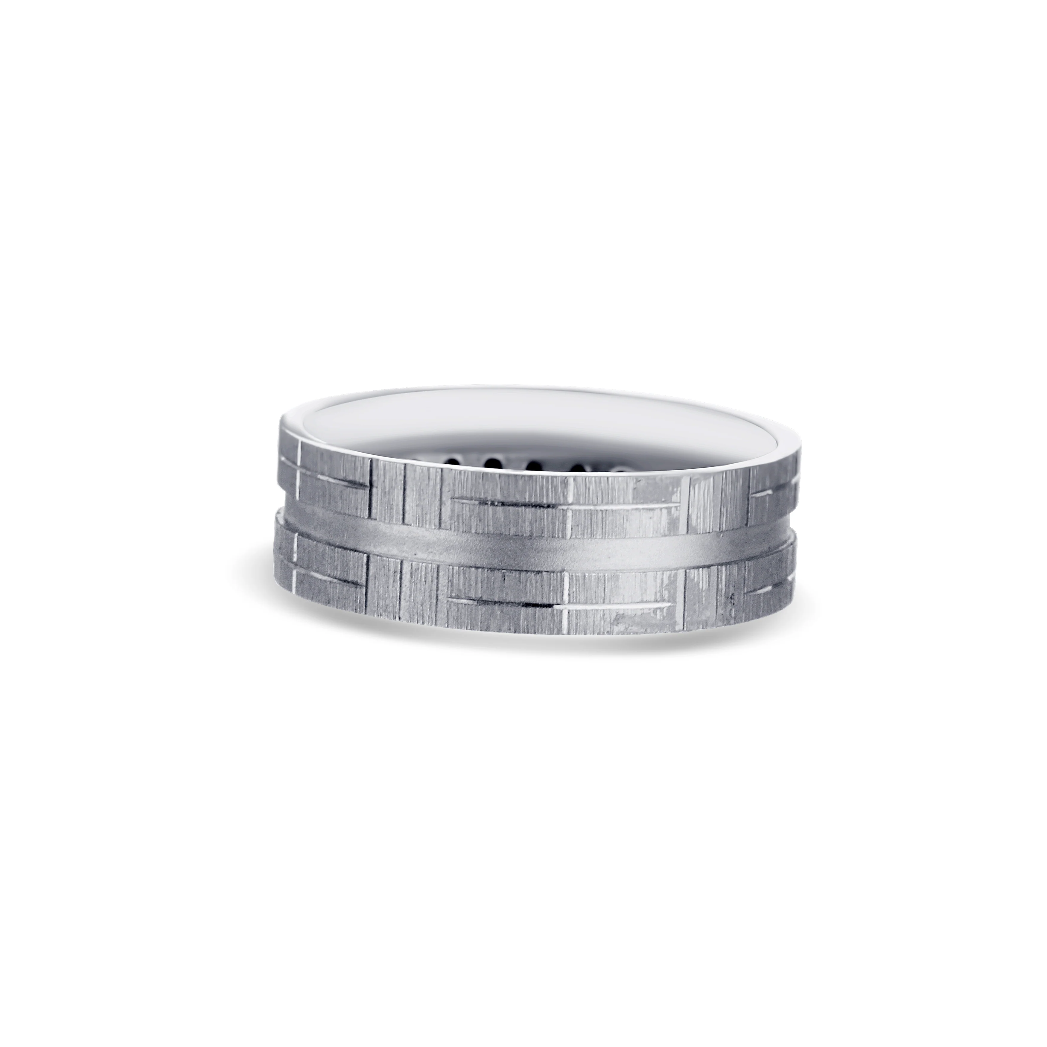 14K White Gold Flat Edge Black Diamond Wedding Band 7mm - Image 2