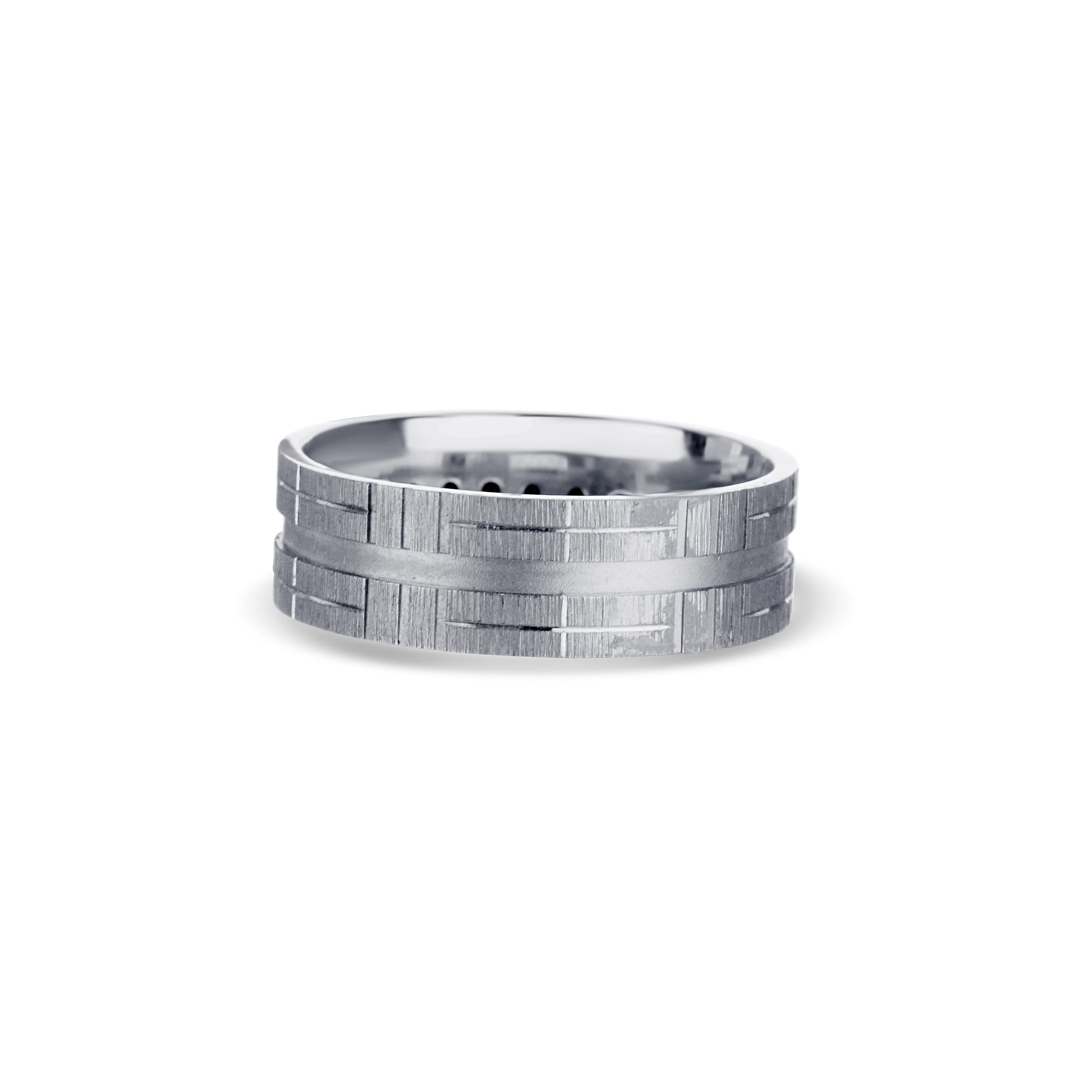 14K White Gold Flat Edge Black Diamond Wedding Band 7mm - Image 4