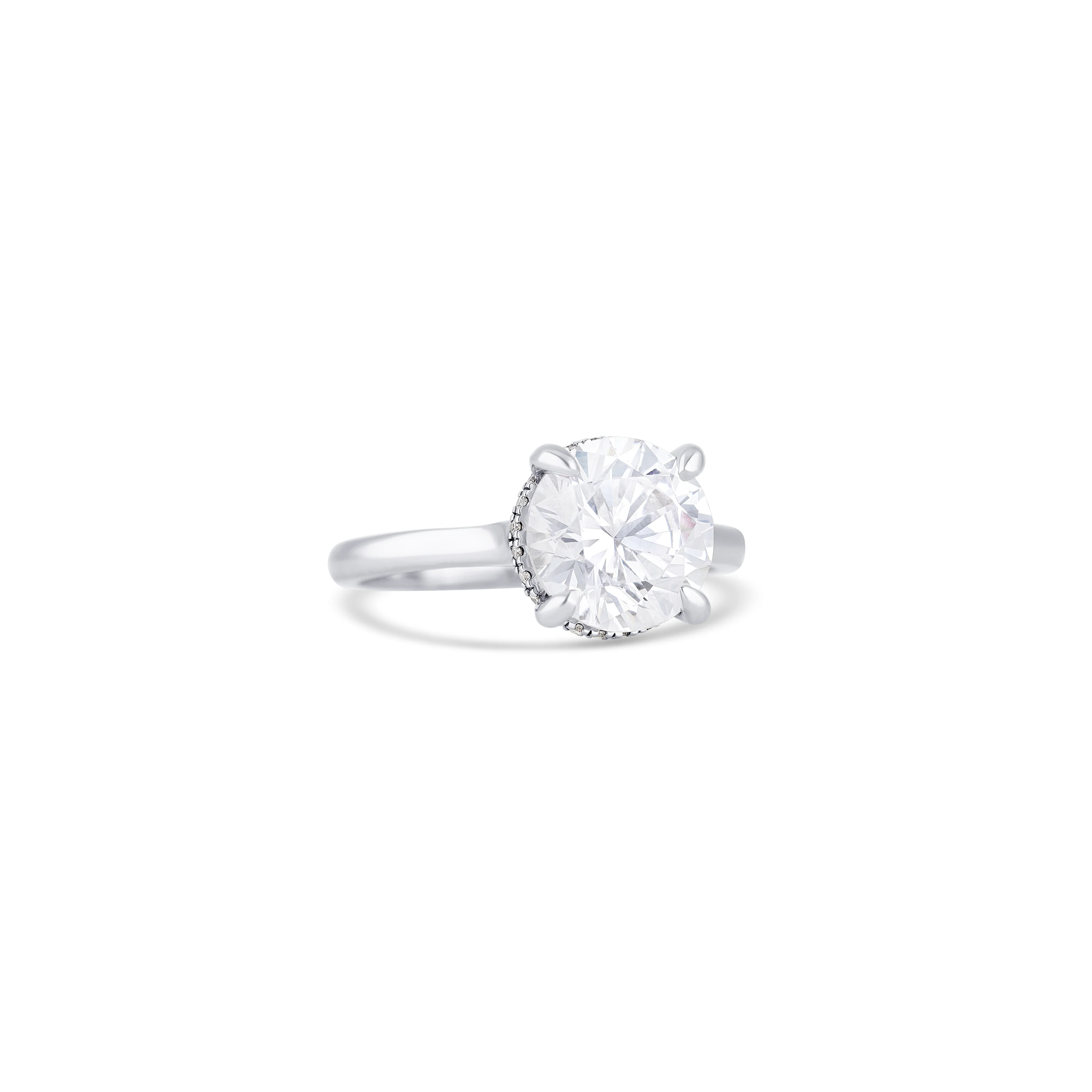 14K White Gold Four-Prong Hidden Halo Diamond Engagement Ring Setting - Image 3