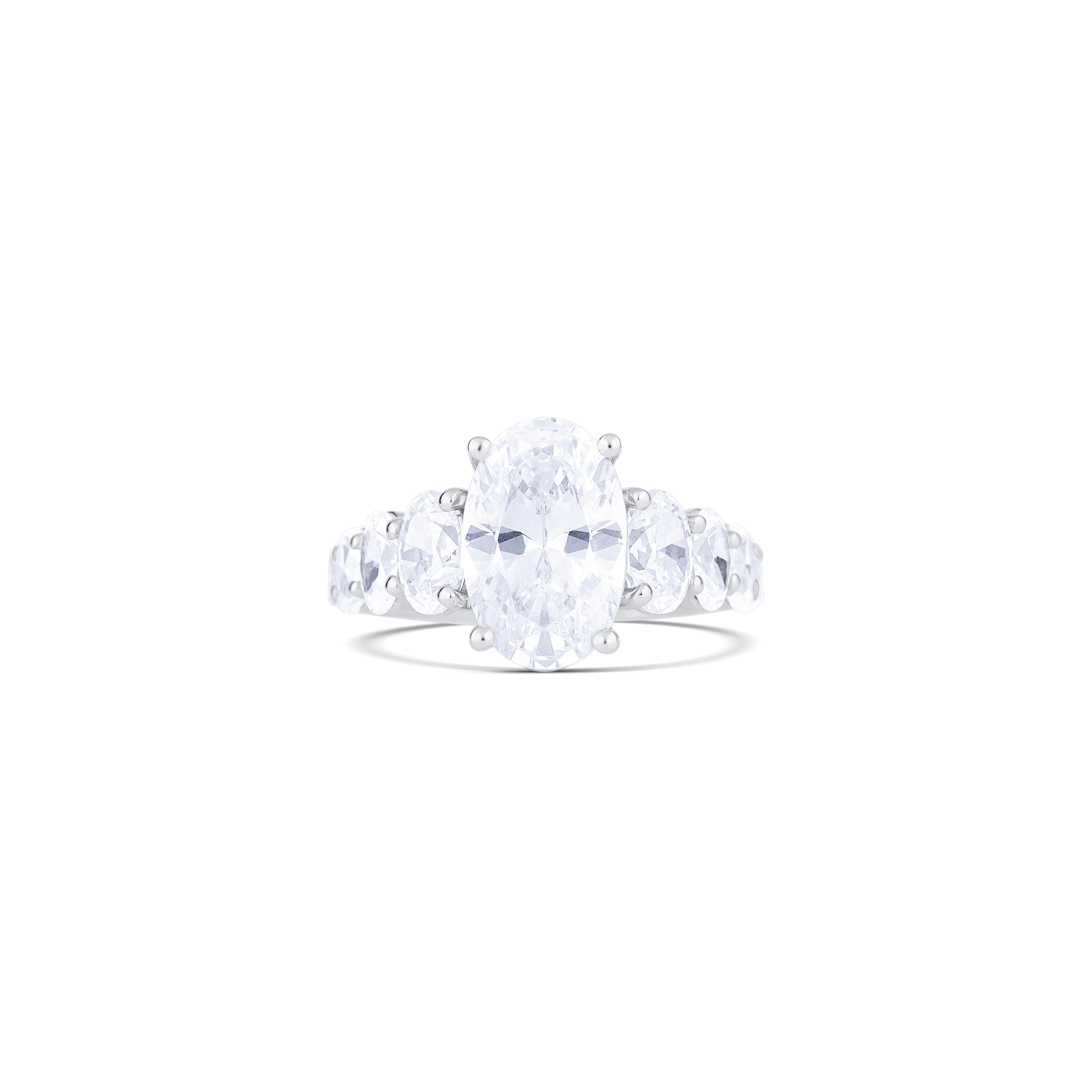 14K White Gold Graduated Oval Diamond Engagement Ring