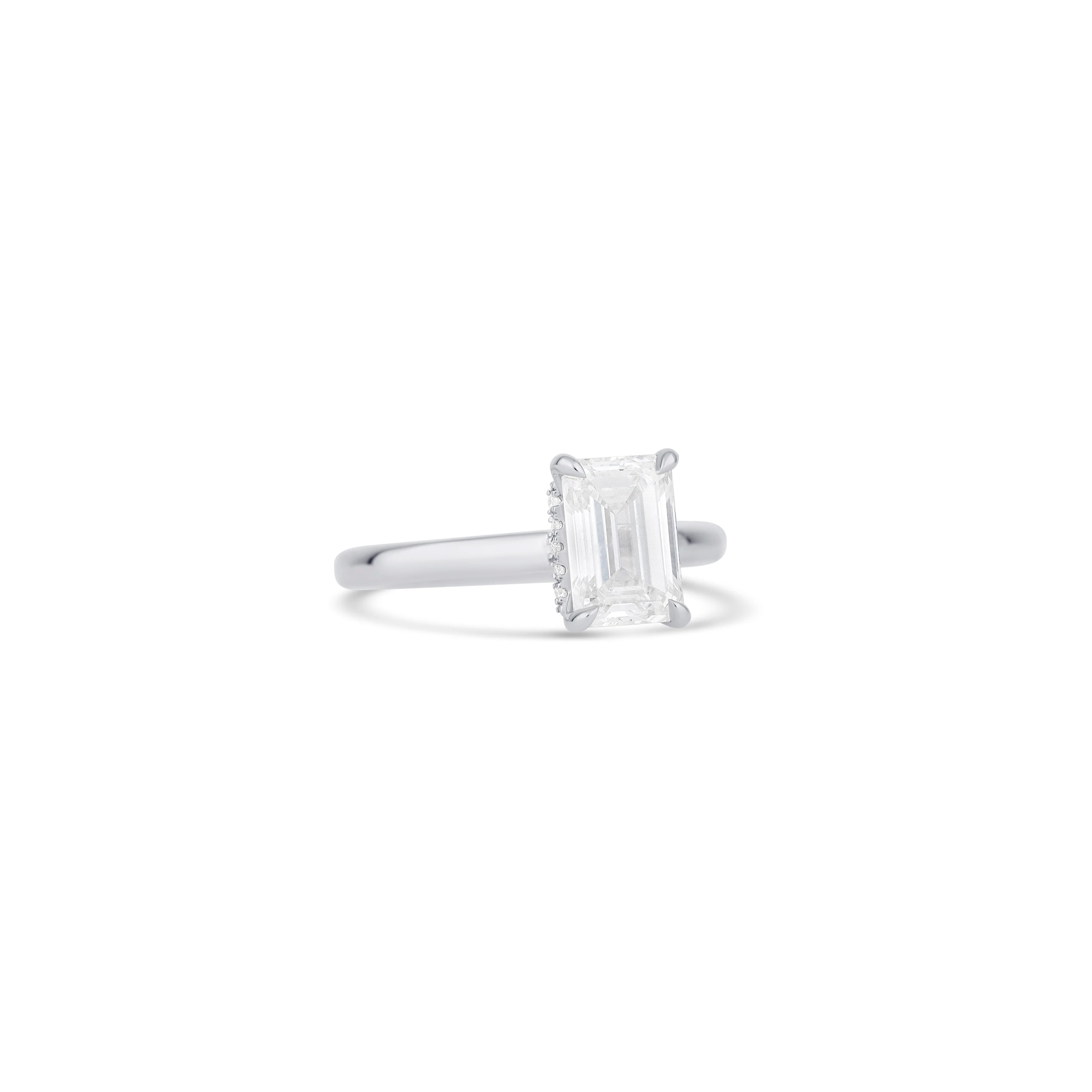 14K White Gold Lab Grown Emerald Diamond Halo Engagement Ring - Image 3