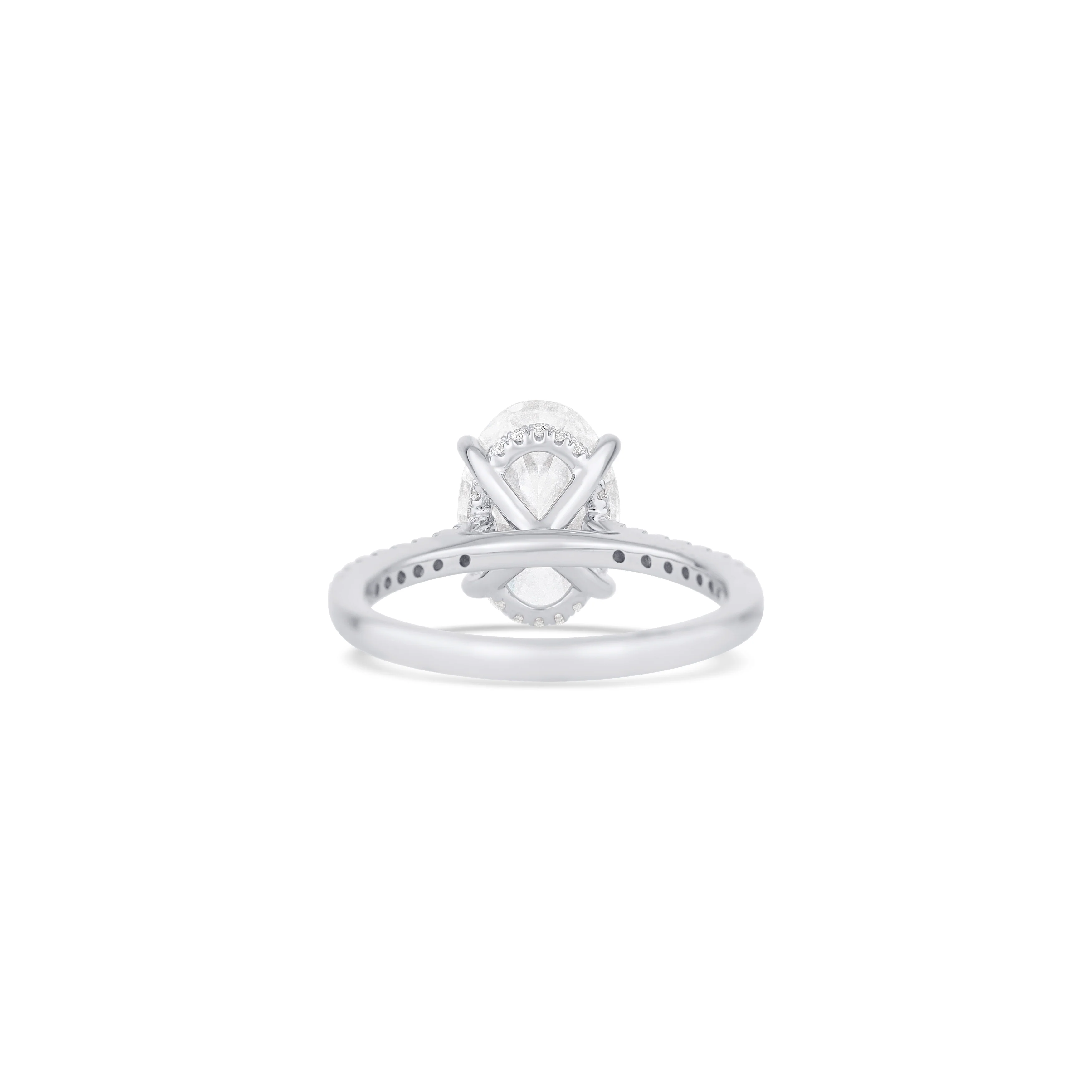 14K White Gold Lab Grown Oval Diamond Pave Halo Engagement Ring - Image 4
