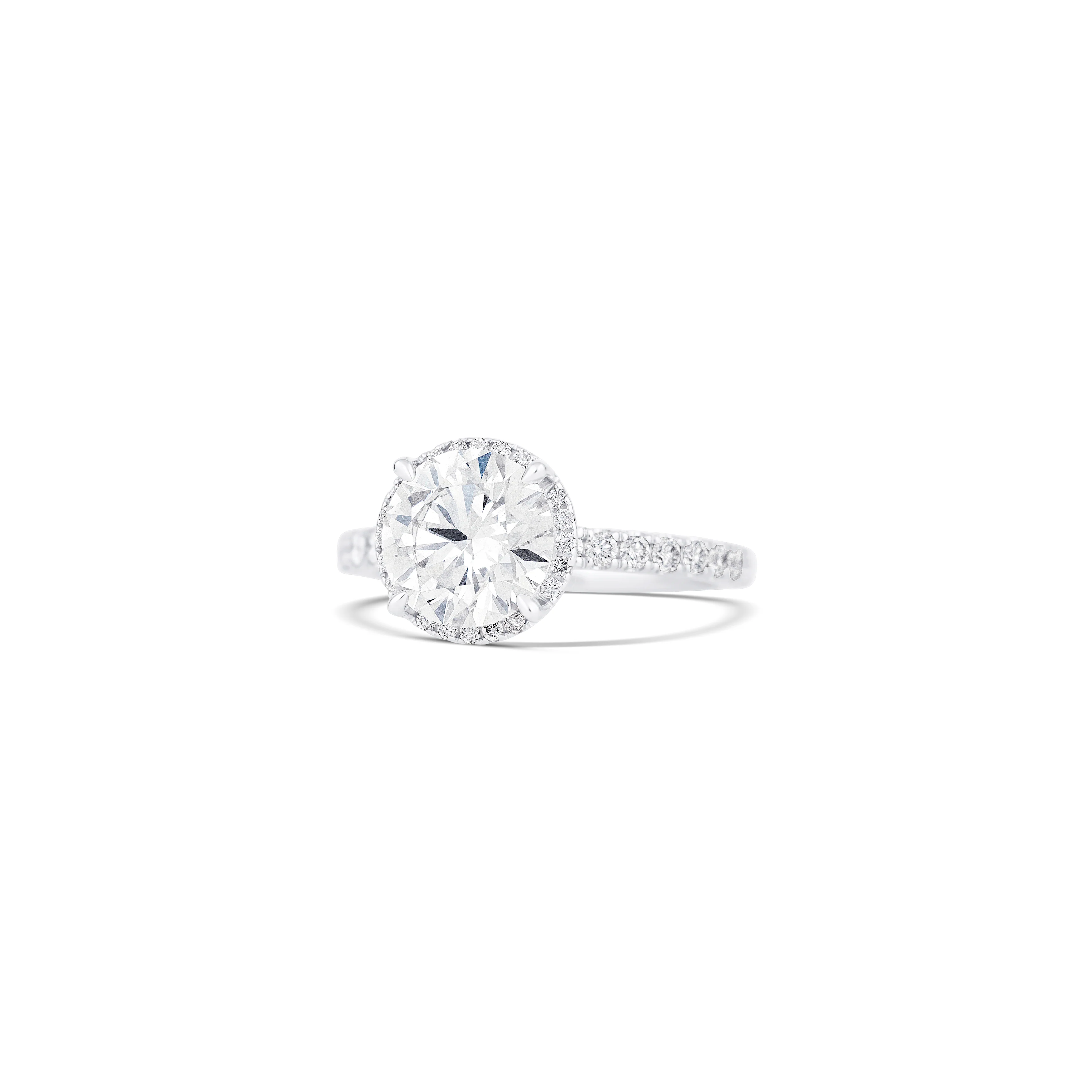 14K White Gold Lab Grown Round Diamond Pave Halo Engagement Ring - Image 2