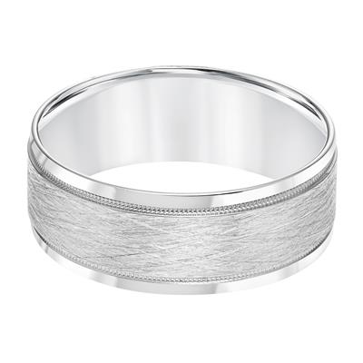 14K White Gold Milgrain Accent Milgrain Wire Finish Wedding Band 8mm - Image 2