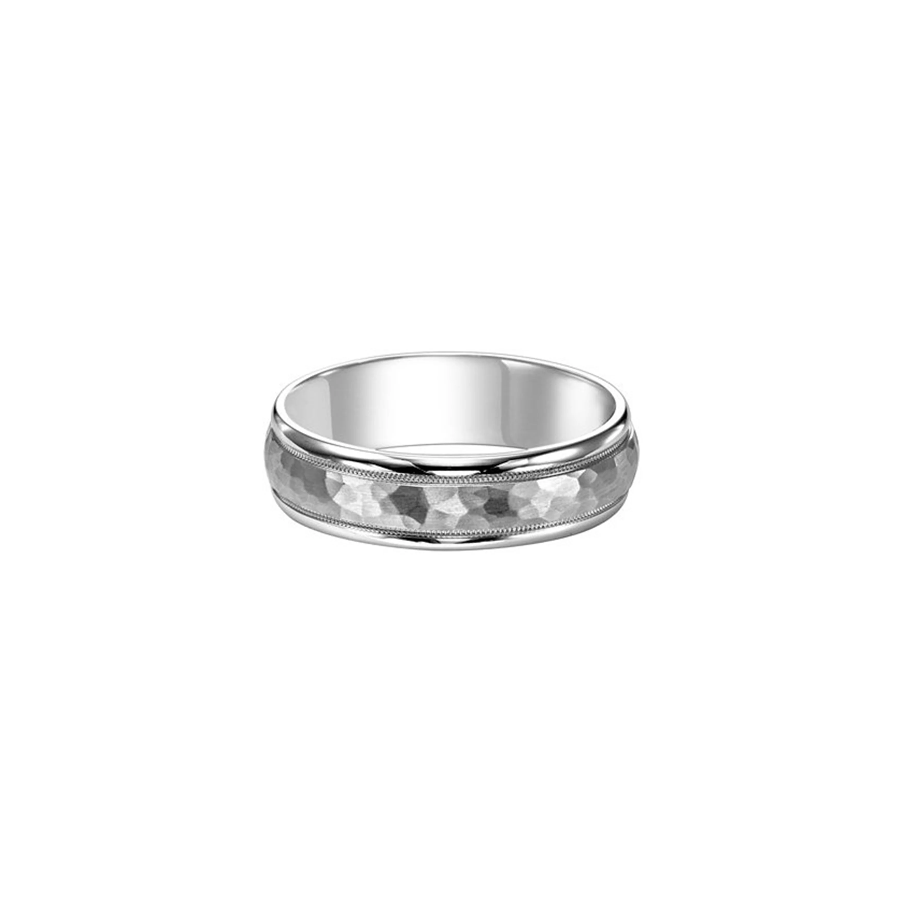 14K White Gold Milgrain Hammered Wedding Band 6mm - Image 2