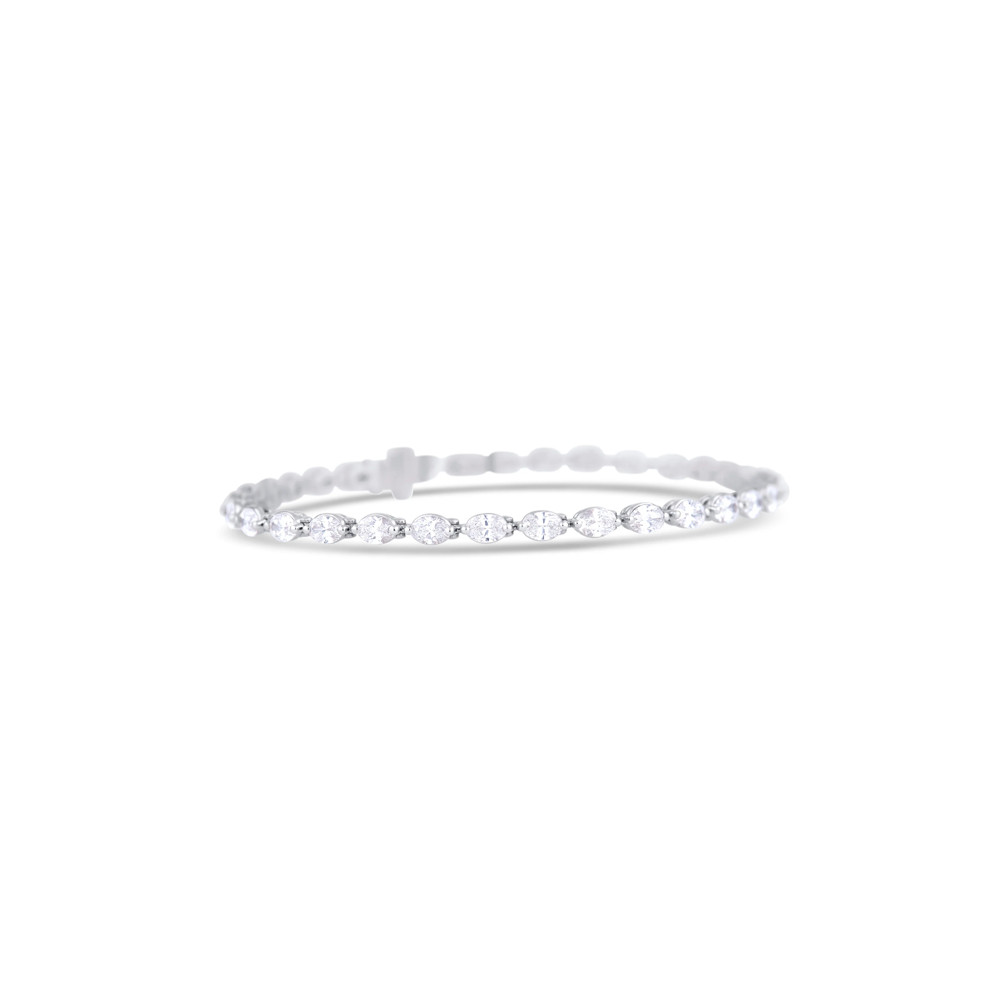 14K White Gold Oval Diamond Bracelet - Image 2