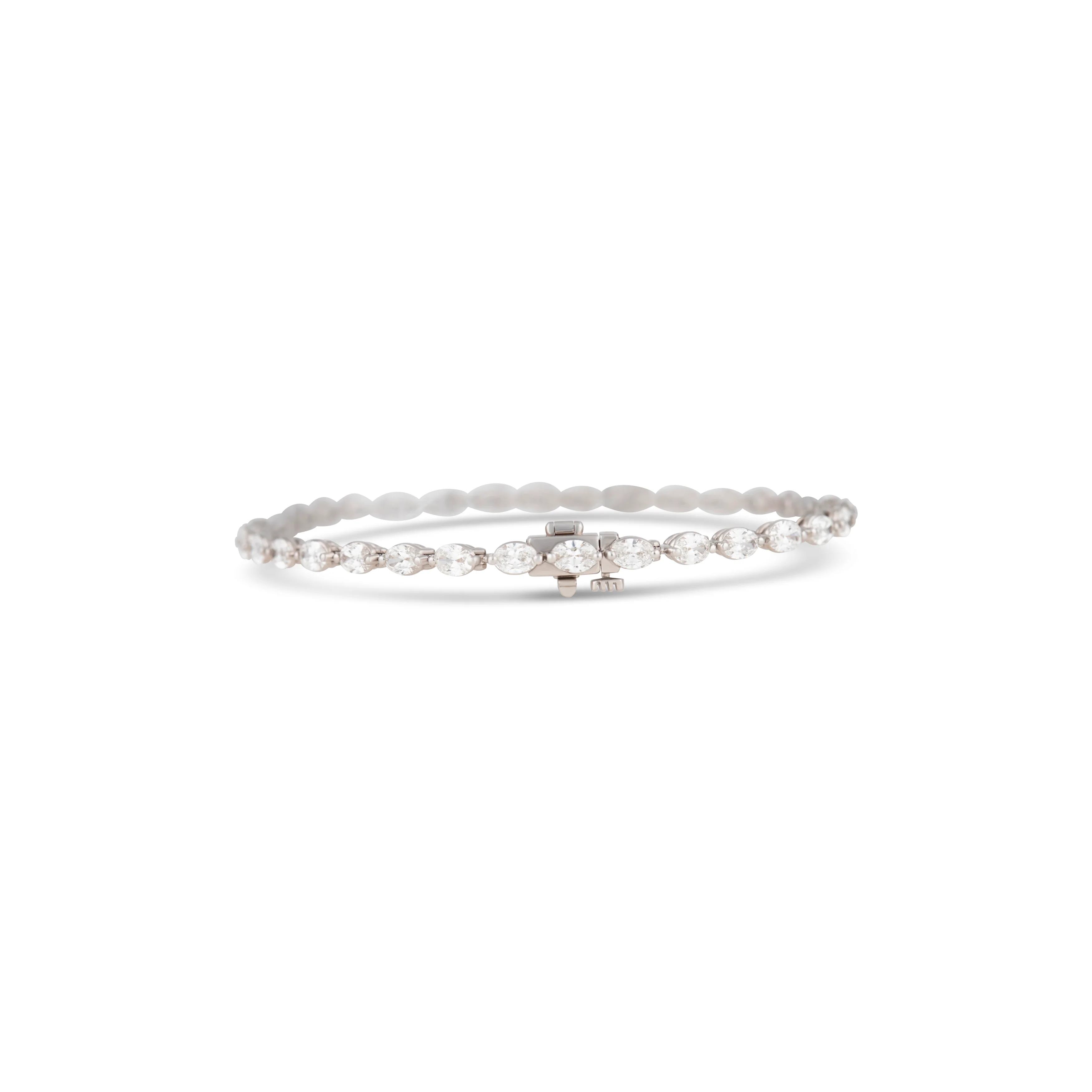 14K White Gold Oval Diamond Bracelet - Image 4