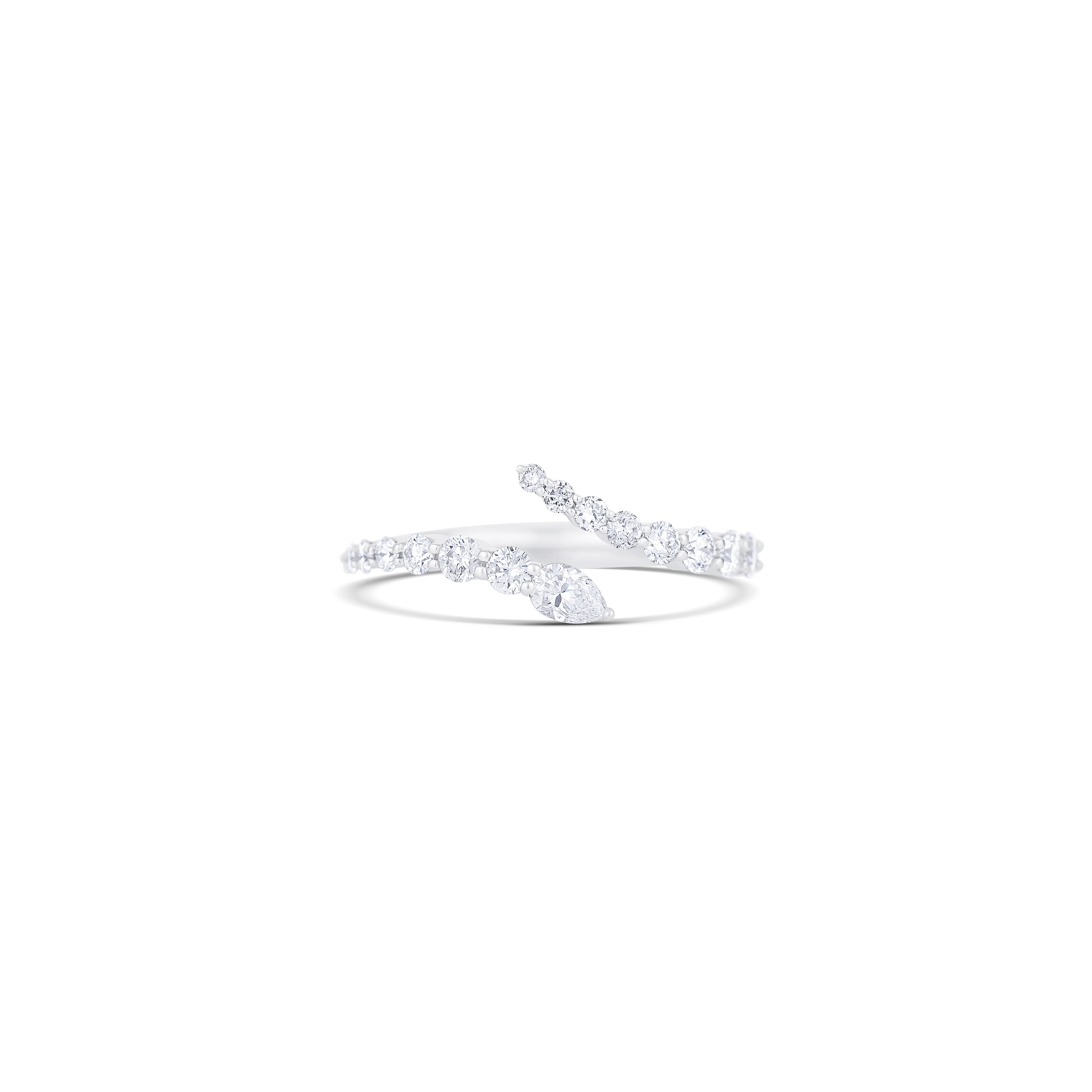 14K White Gold Pear & Round Diamond Open Band