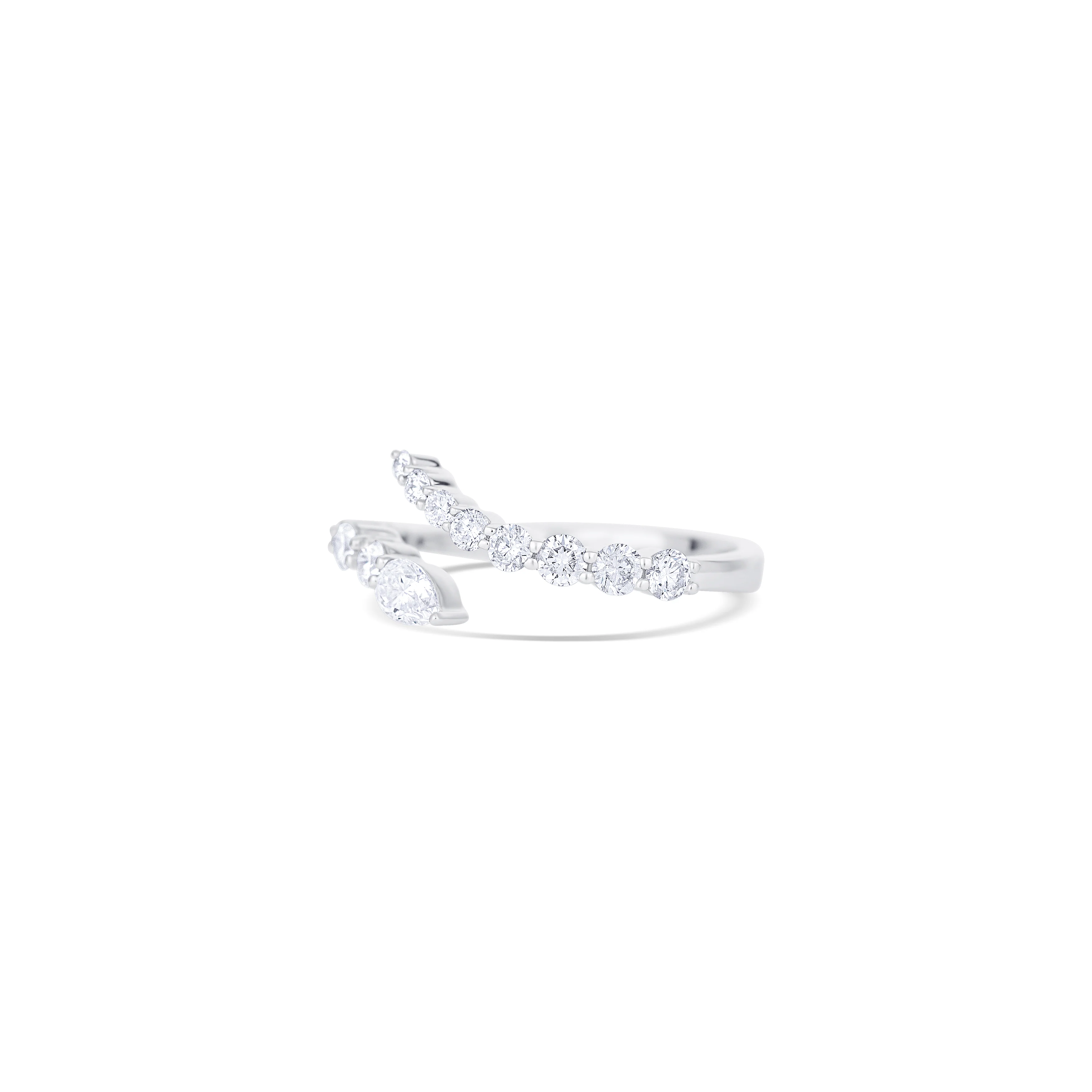 14K White Gold Pear & Round Diamond Open Band - Image 2