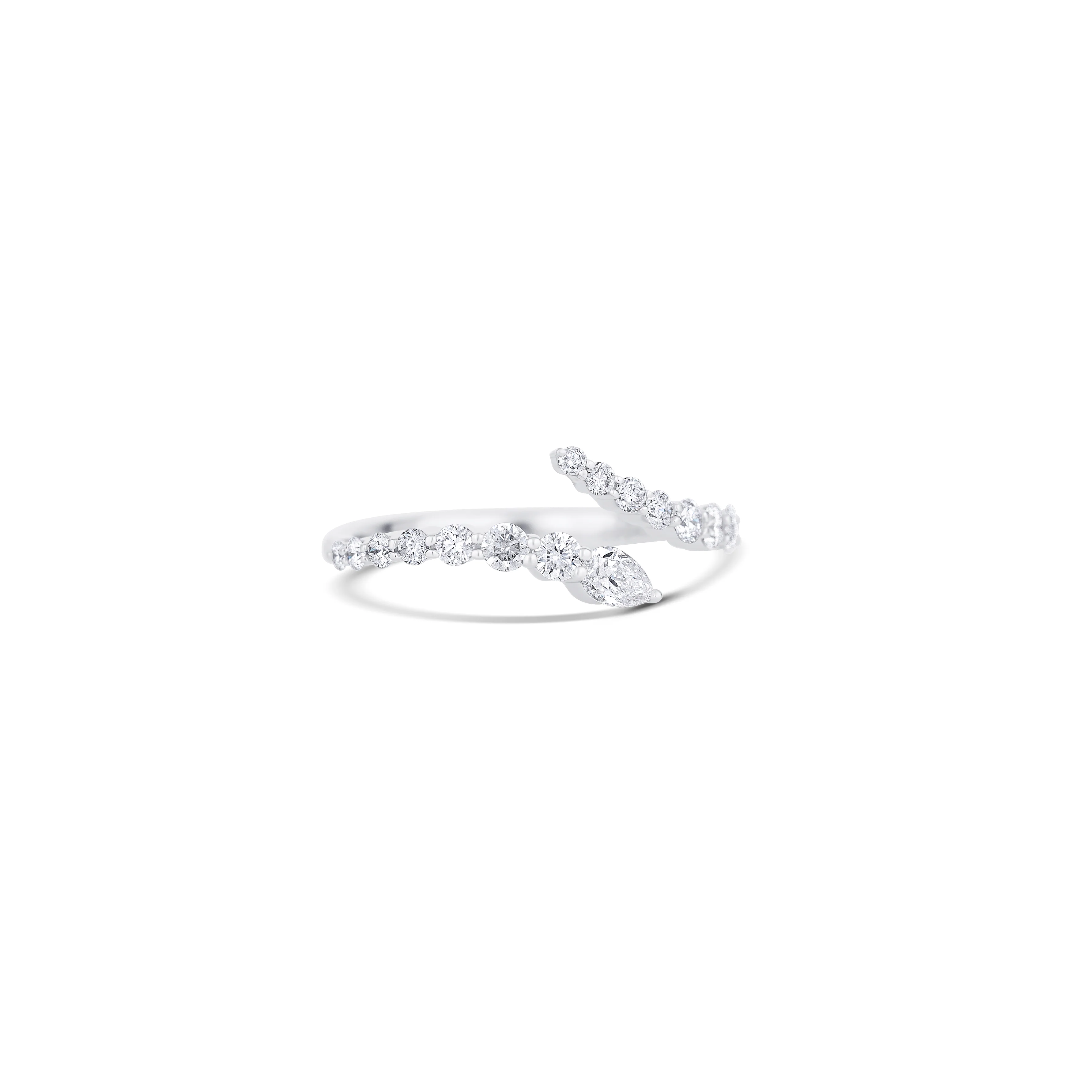 14K White Gold Pear & Round Diamond Open Band - Image 3