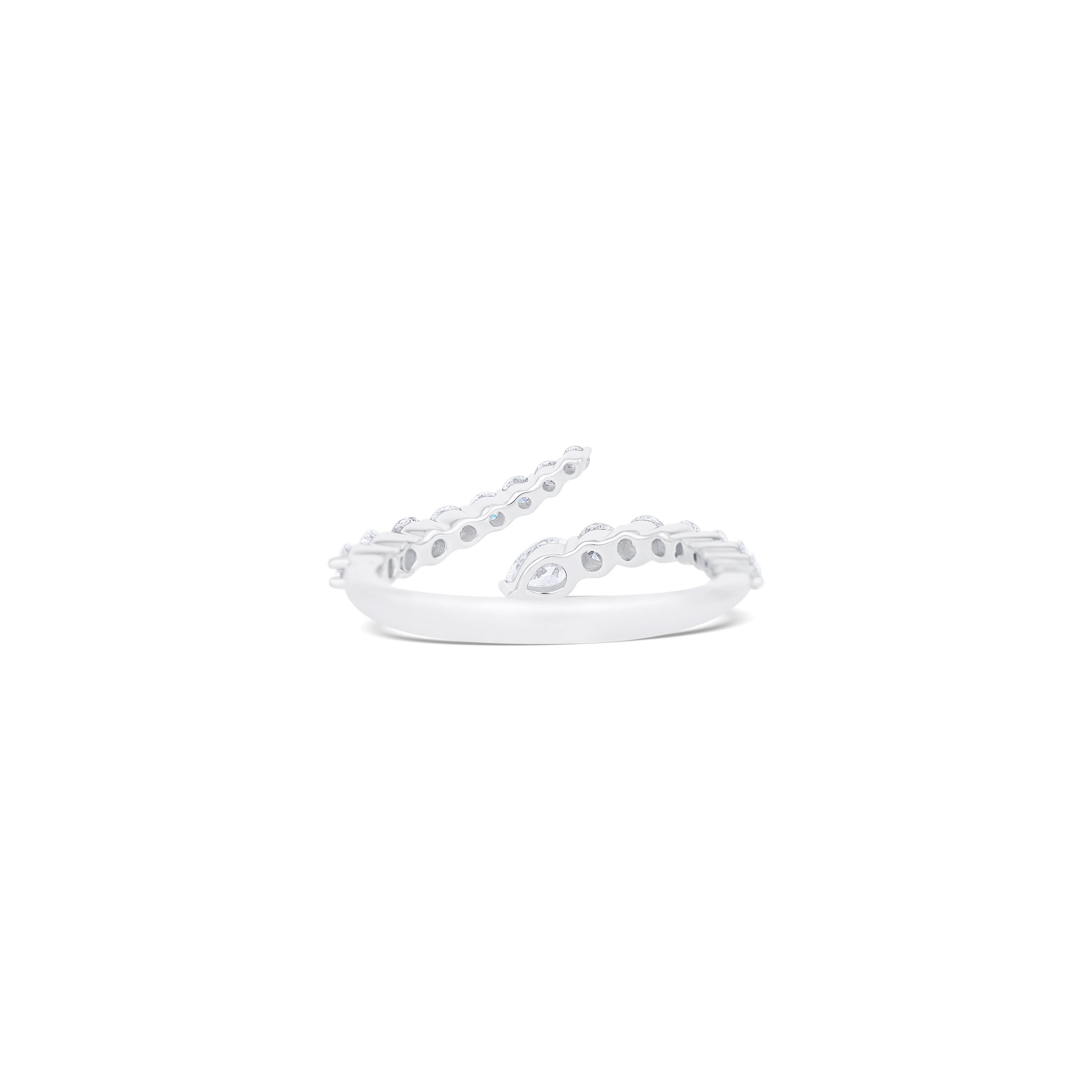 14K White Gold Pear & Round Diamond Open Band - Image 4