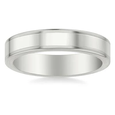 14K White Gold Polished Center Round Edge Wedding Band 5mm - Image 2
