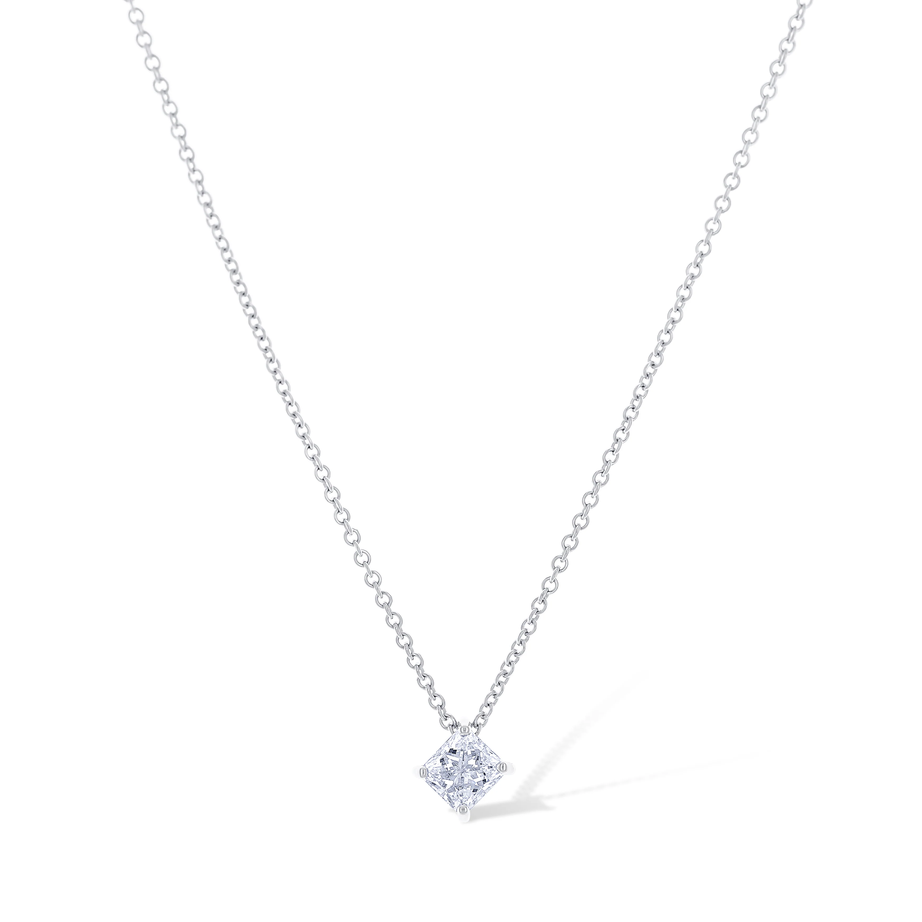 14K White Gold Princess Cut Diamond Necklace