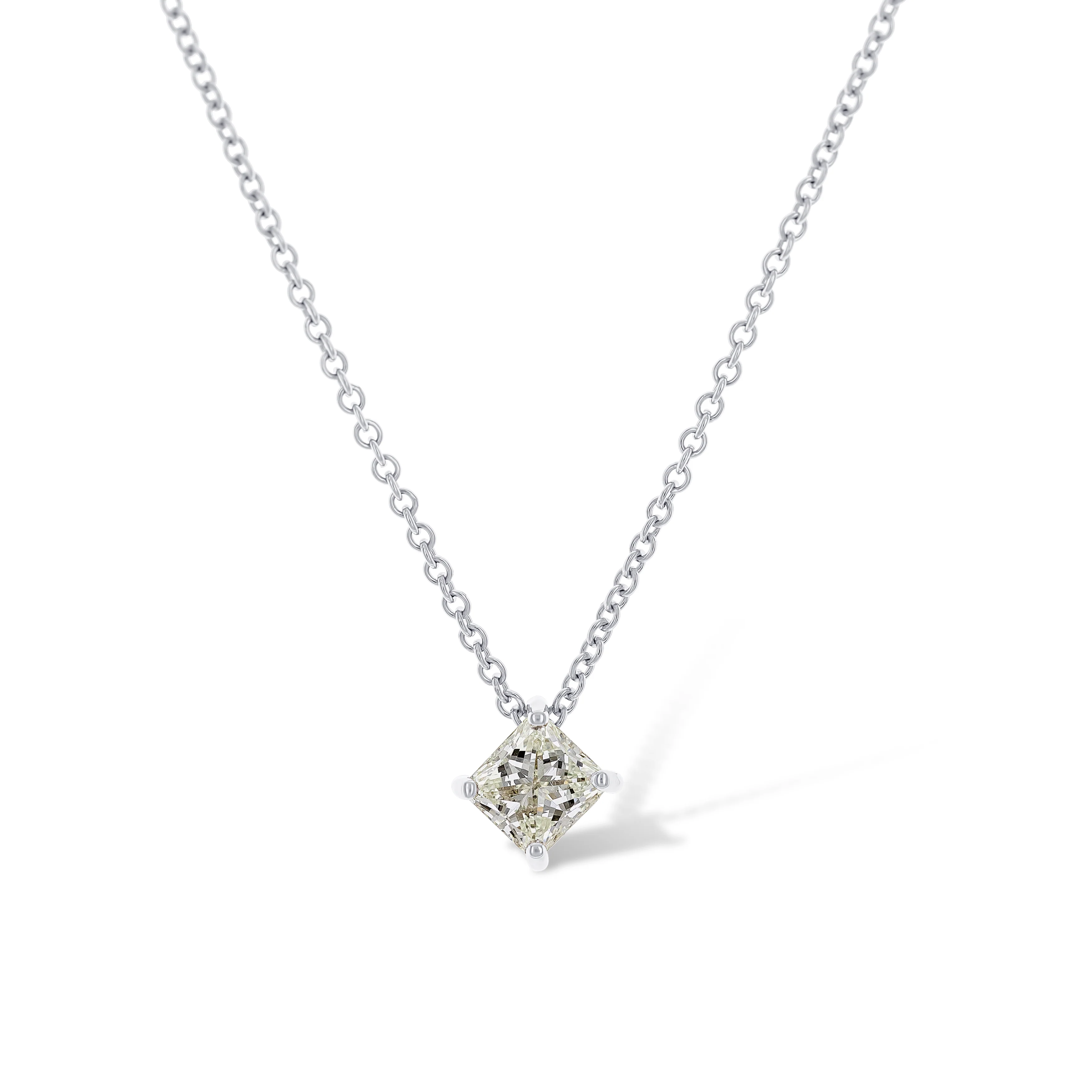14K White Gold Princess Cut Diamond Necklace - Image 2