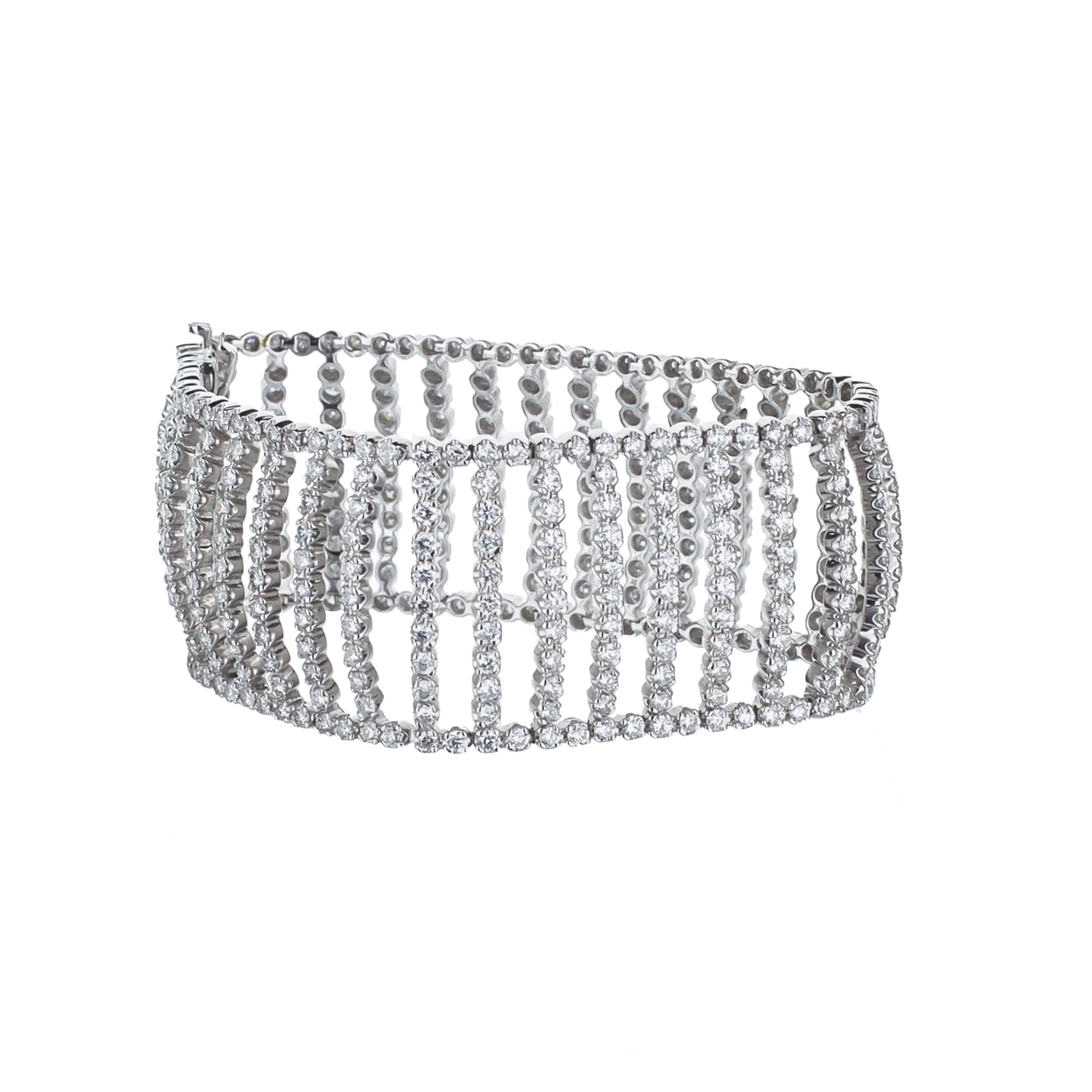14K White Gold Prong Set Wide Bar Bracelet - Image 2