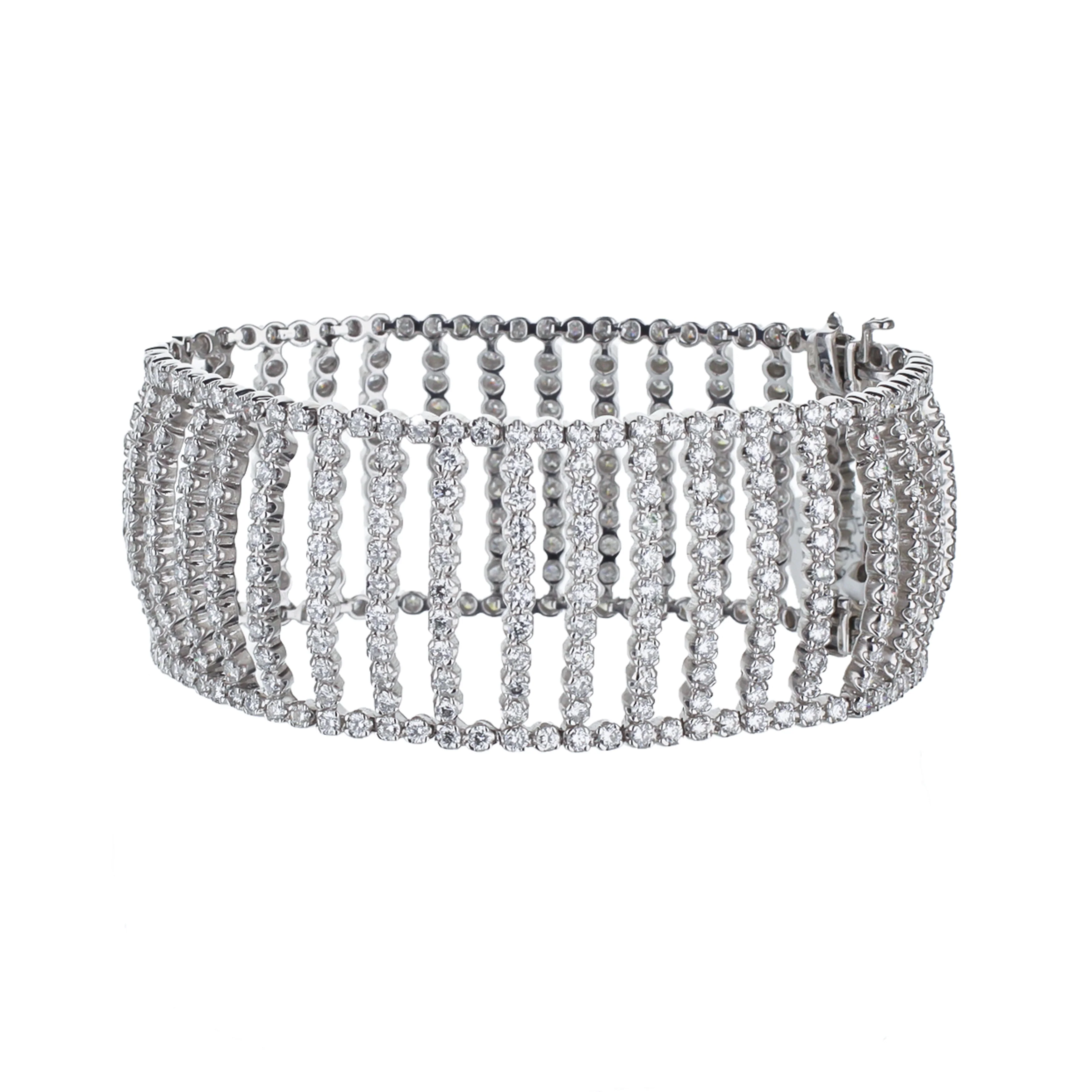 14K White Gold Prong Set Wide Bar Bracelet - Image 3