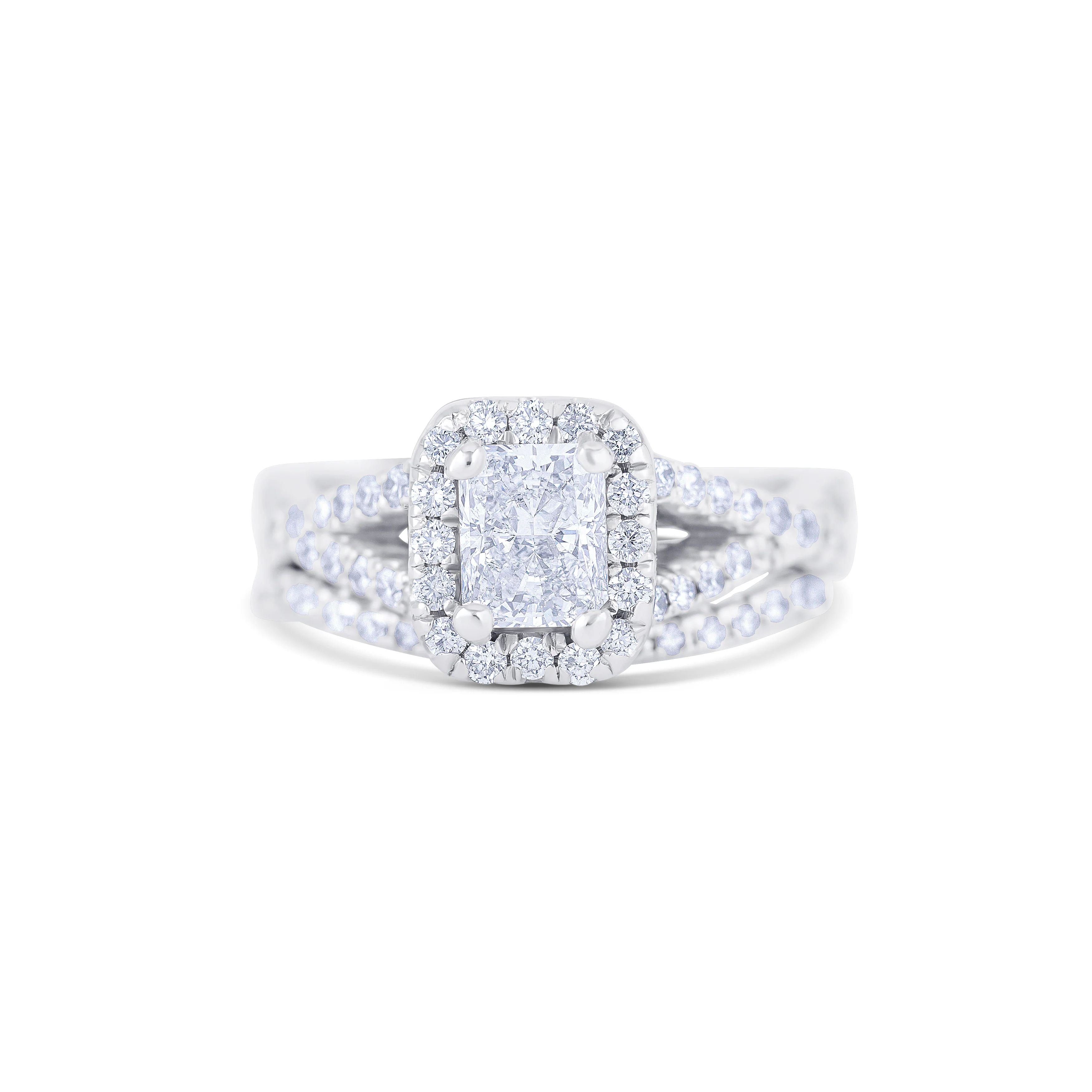 14K White Gold Radiant Diamond Halo Engagement Ring Wedding Set