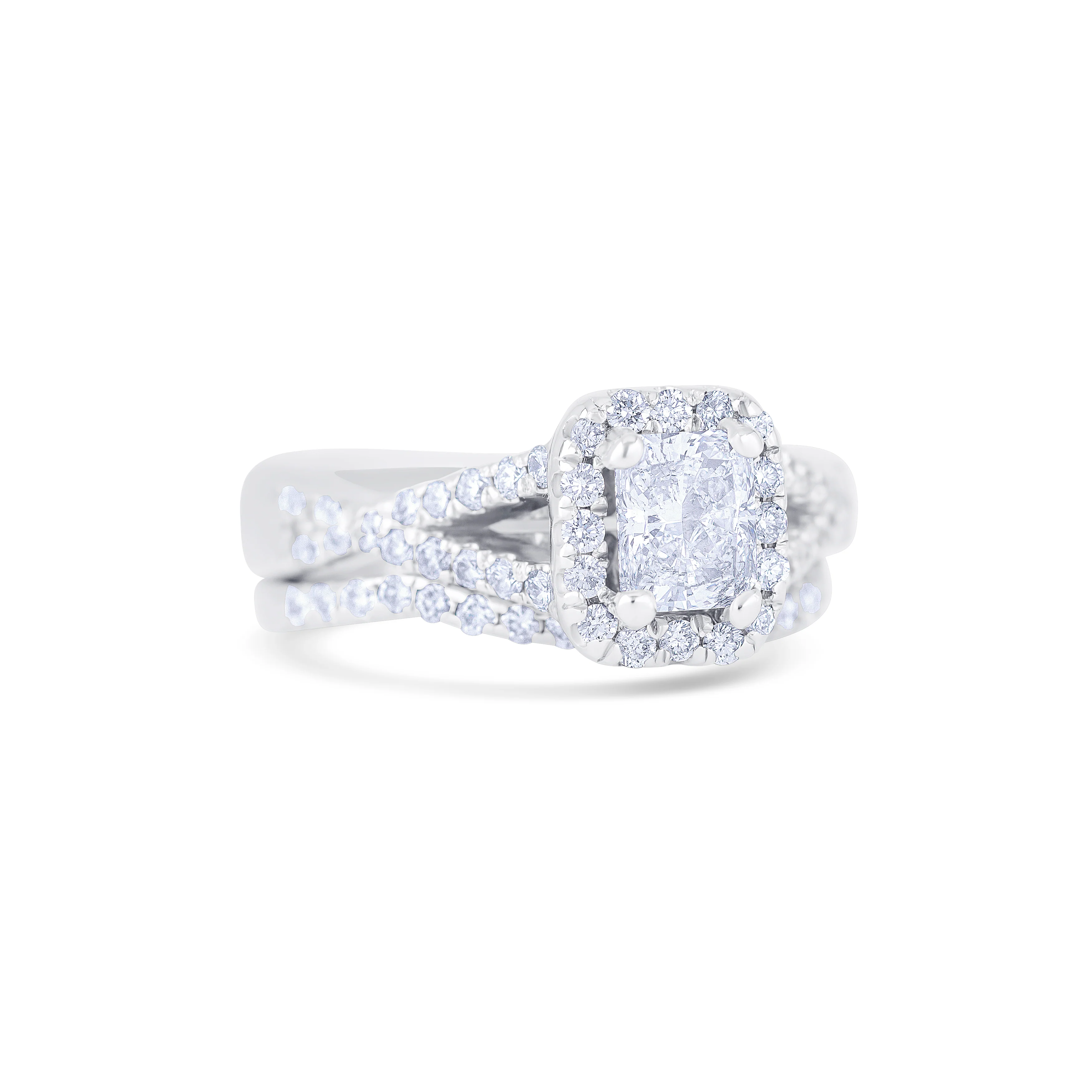 14K White Gold Radiant Diamond Halo Engagement Ring Wedding Set - Image 3